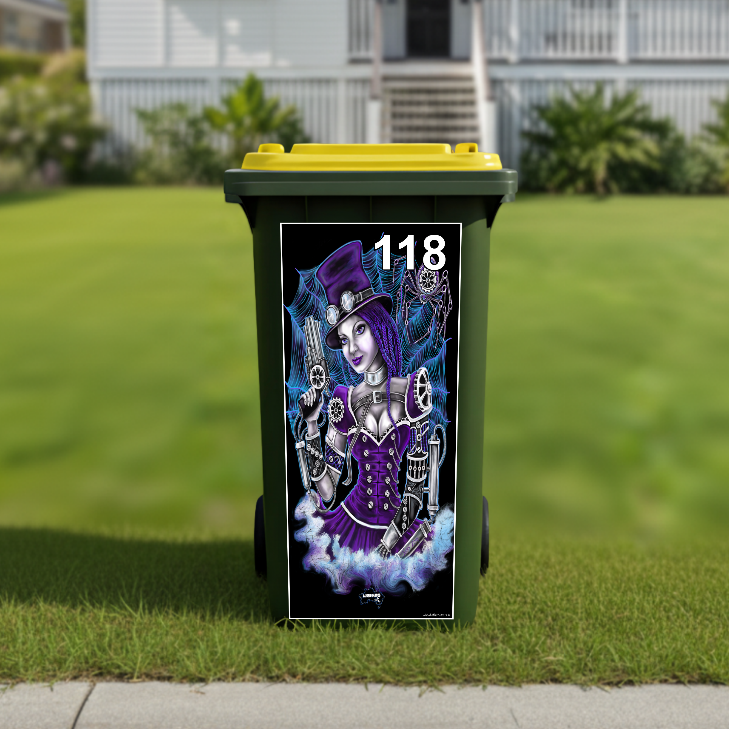Purple steam punk queen wheelie bin sticker