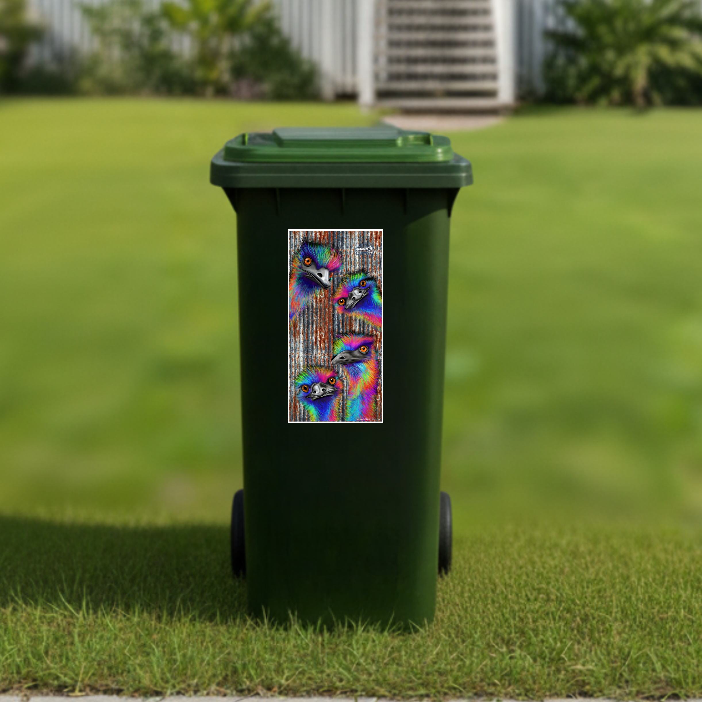 Party rainbow emus wheelie bin sticker