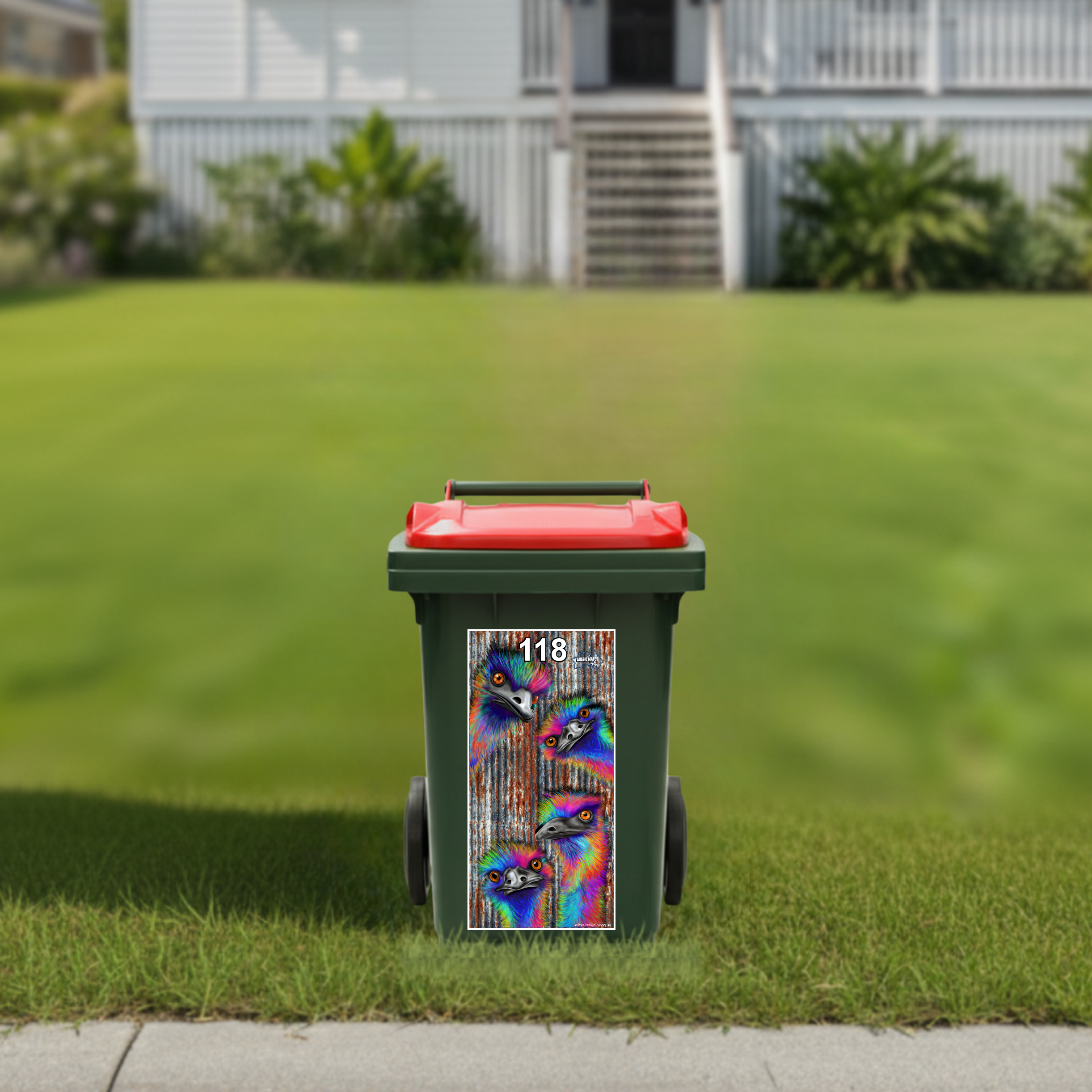 Party rainbow emus wheelie bin sticker