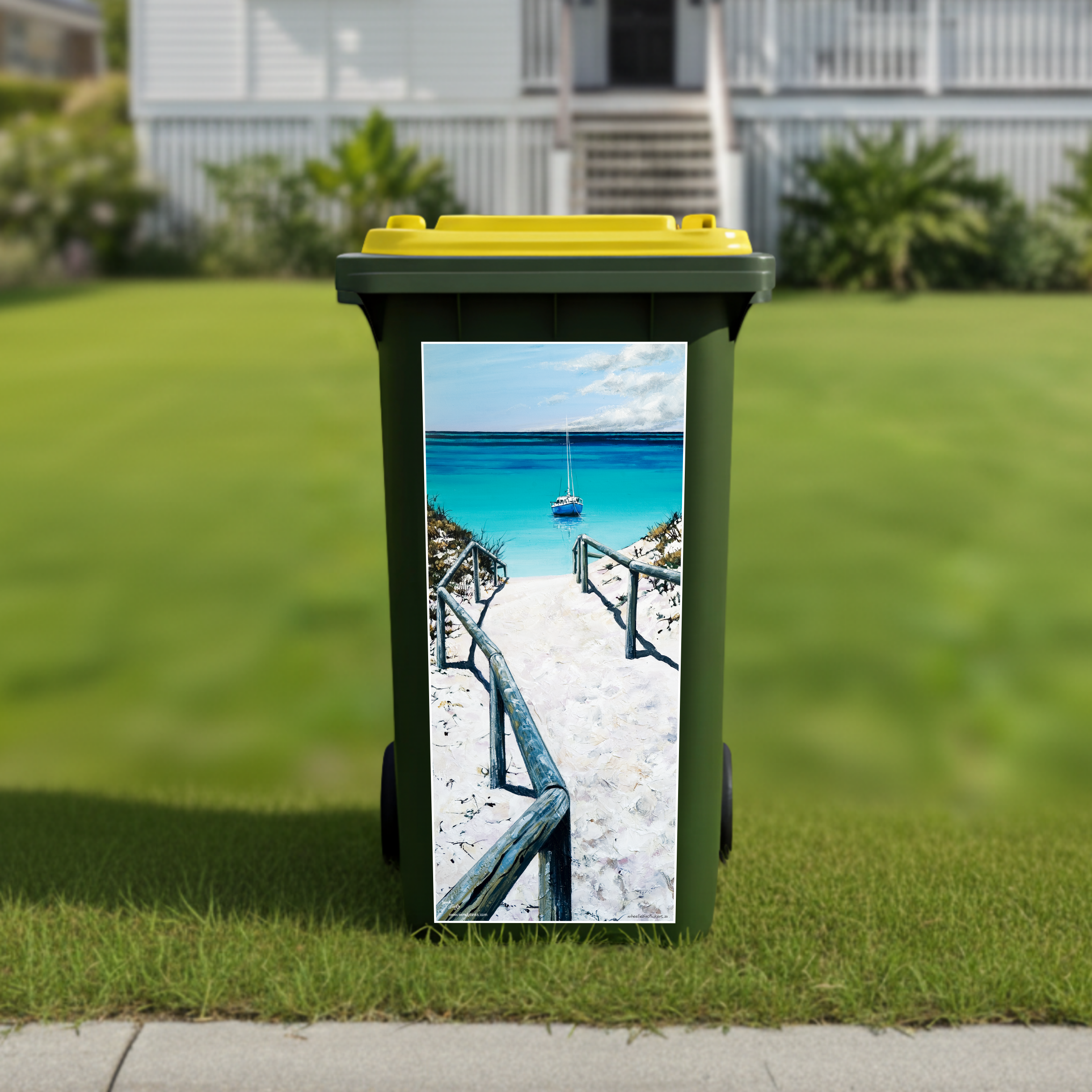 Yacht at Rotto wheelie bin sticker