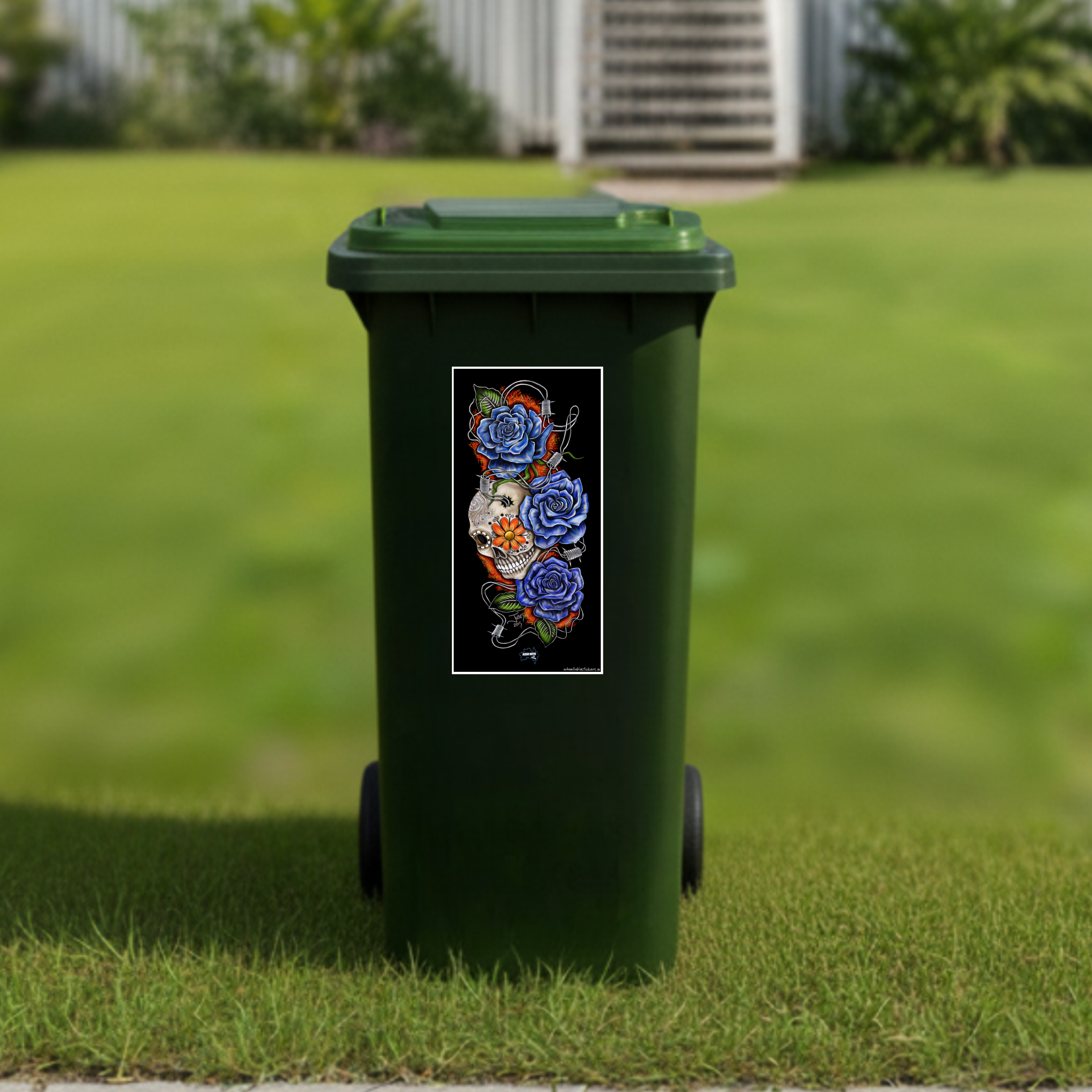Skull and roses wheelie bin sticker