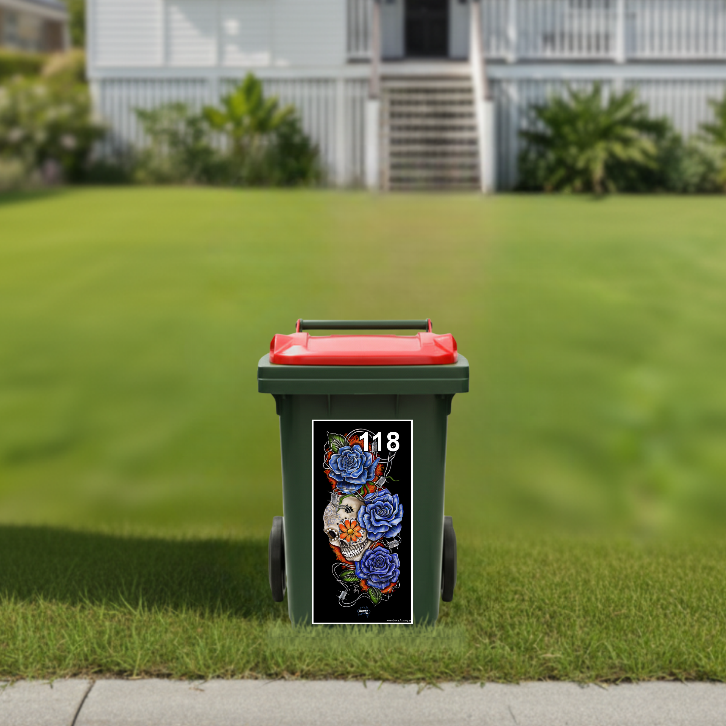 Skull and roses wheelie bin sticker