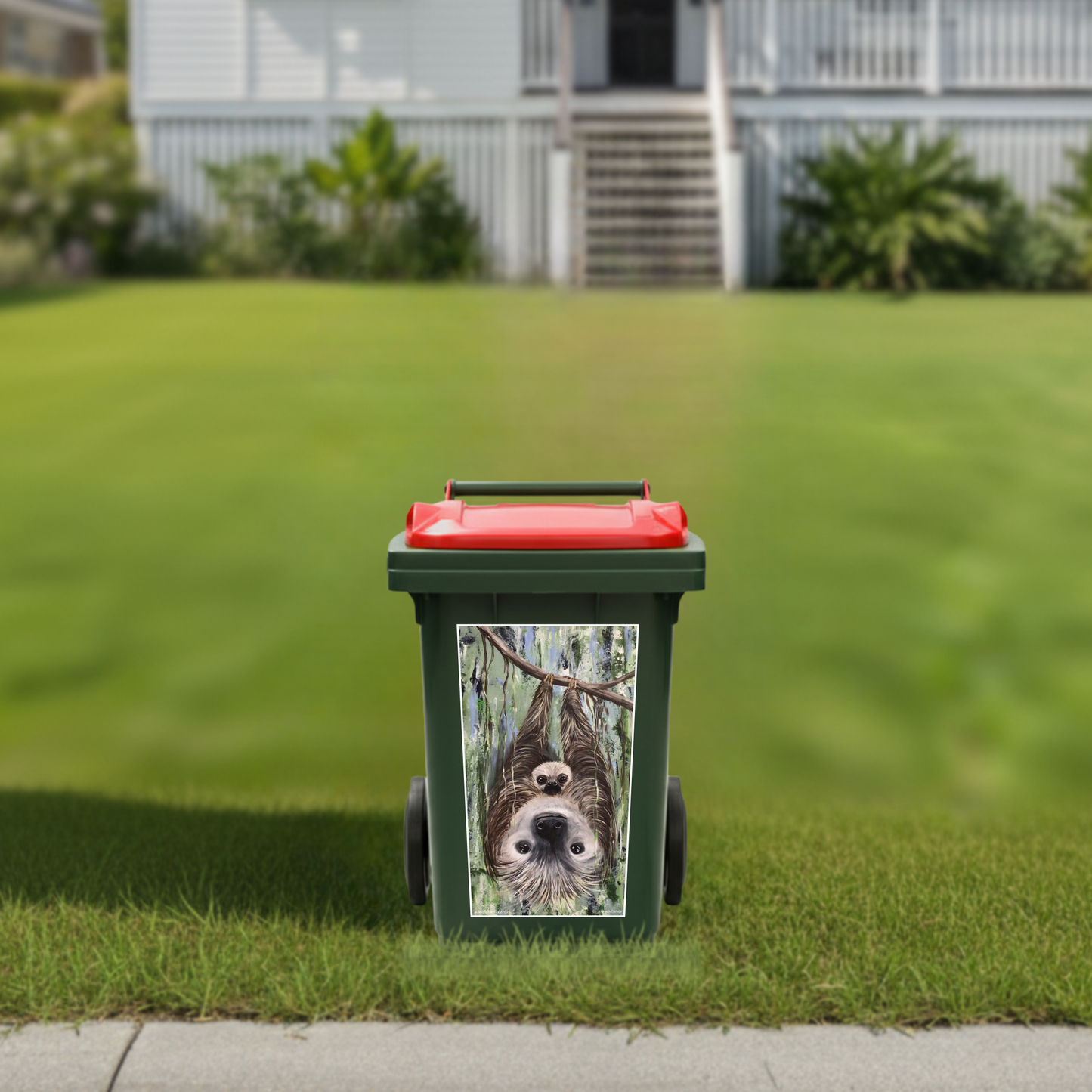Sloth and baby wheelie bin sticker