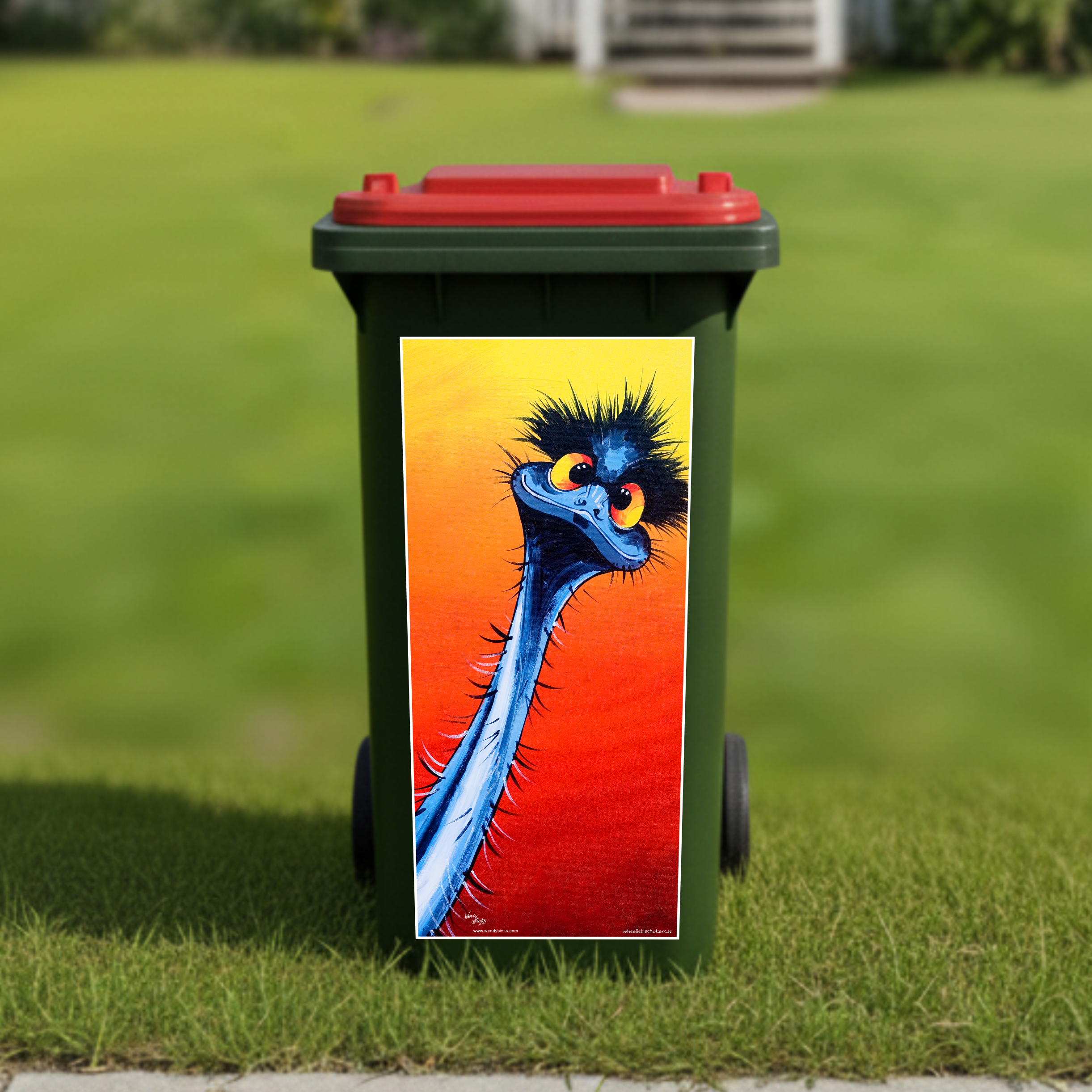 Stunned emu wheelie bin sticker