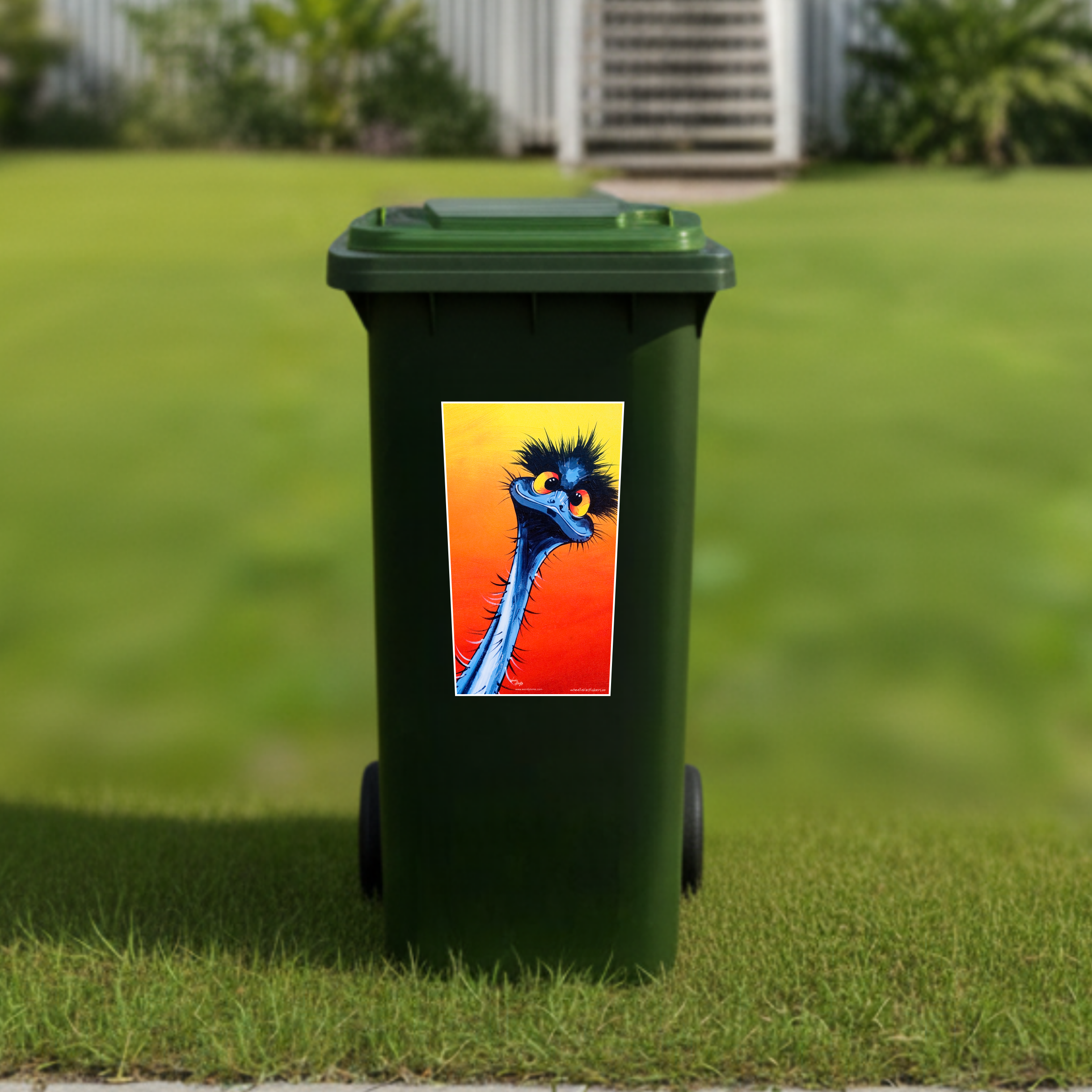 Stunned emu wheelie bin sticker