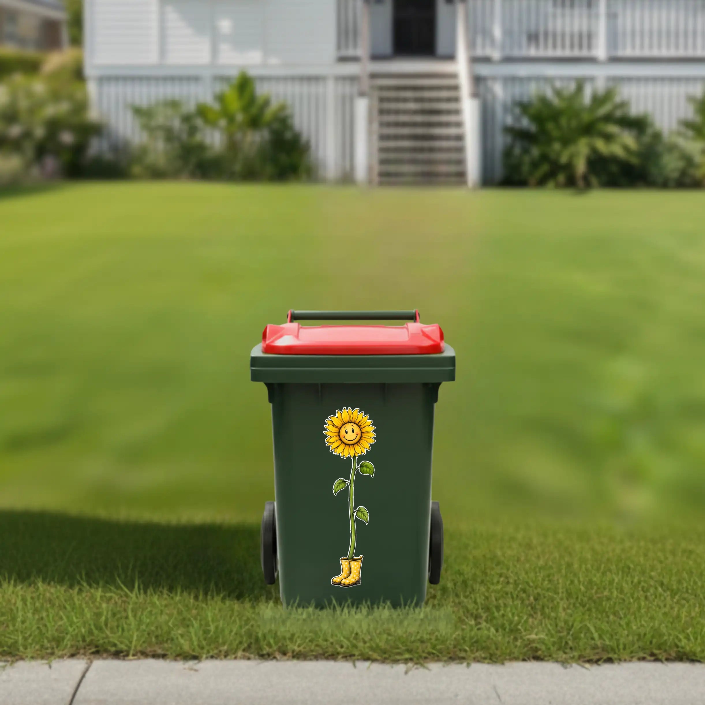 Happy sunflower with boots wheelie bin sticker
