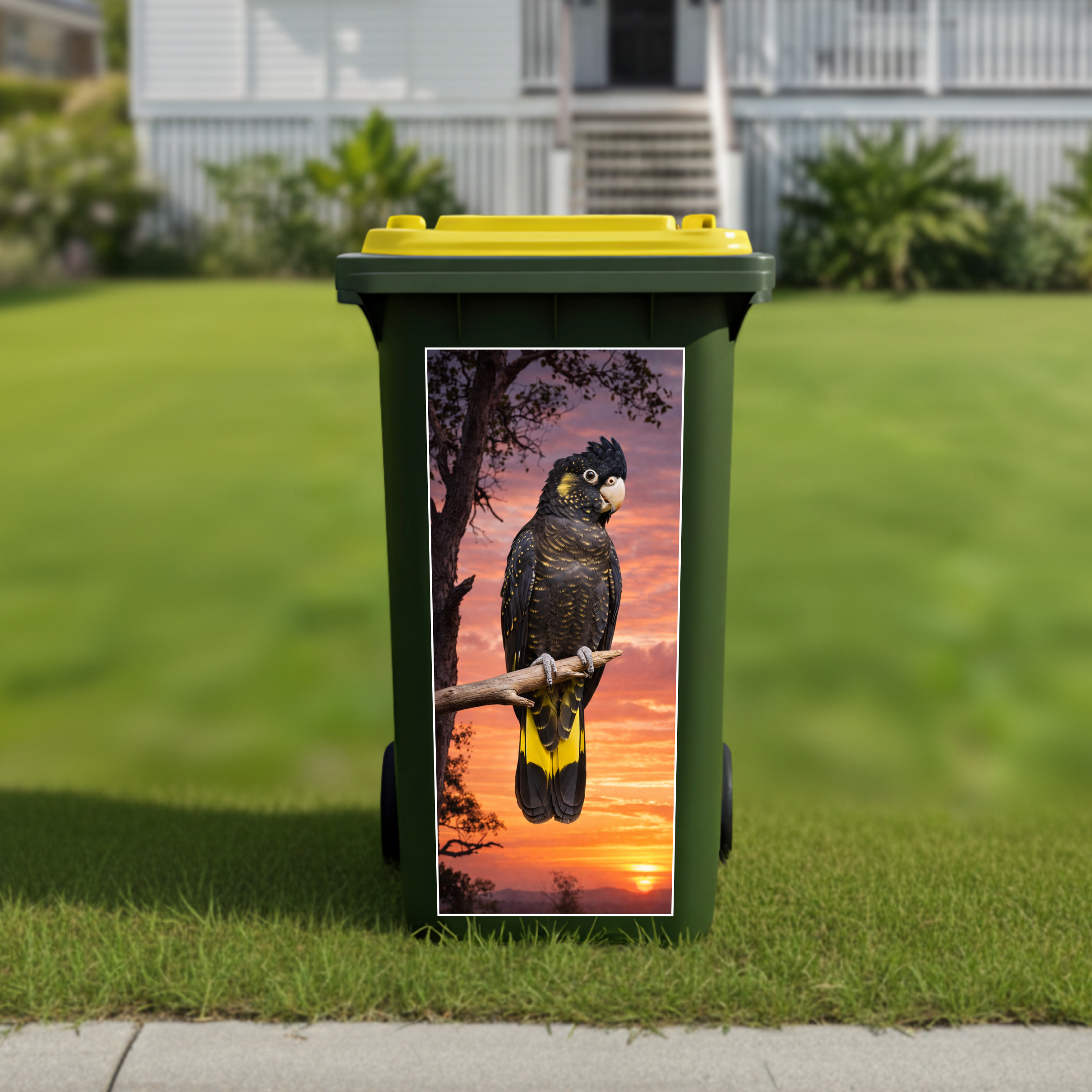 Yellow tailed black cockatoo wheelie bin sticker
