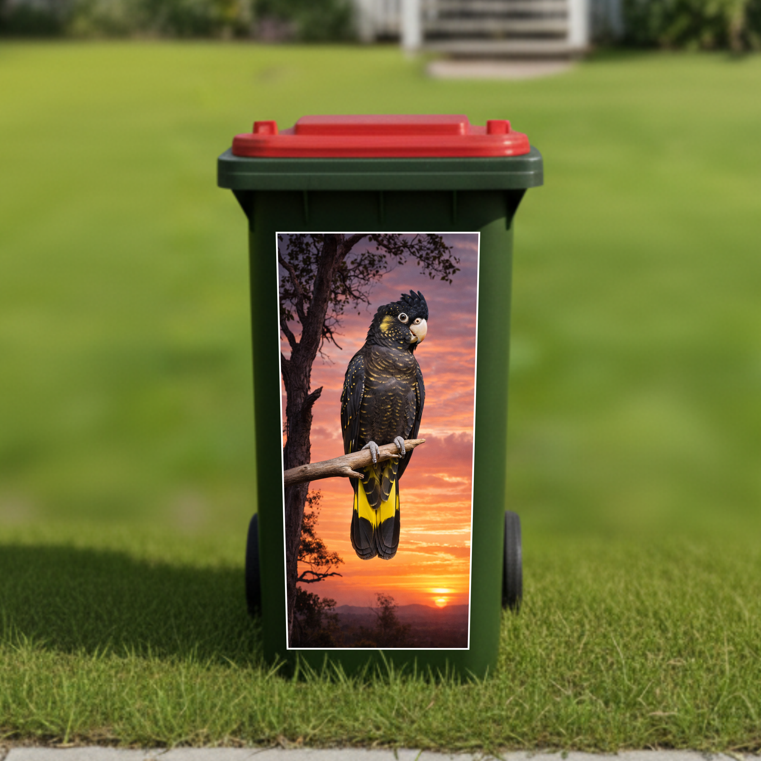Yellow tailed black cockatoo wheelie bin sticker