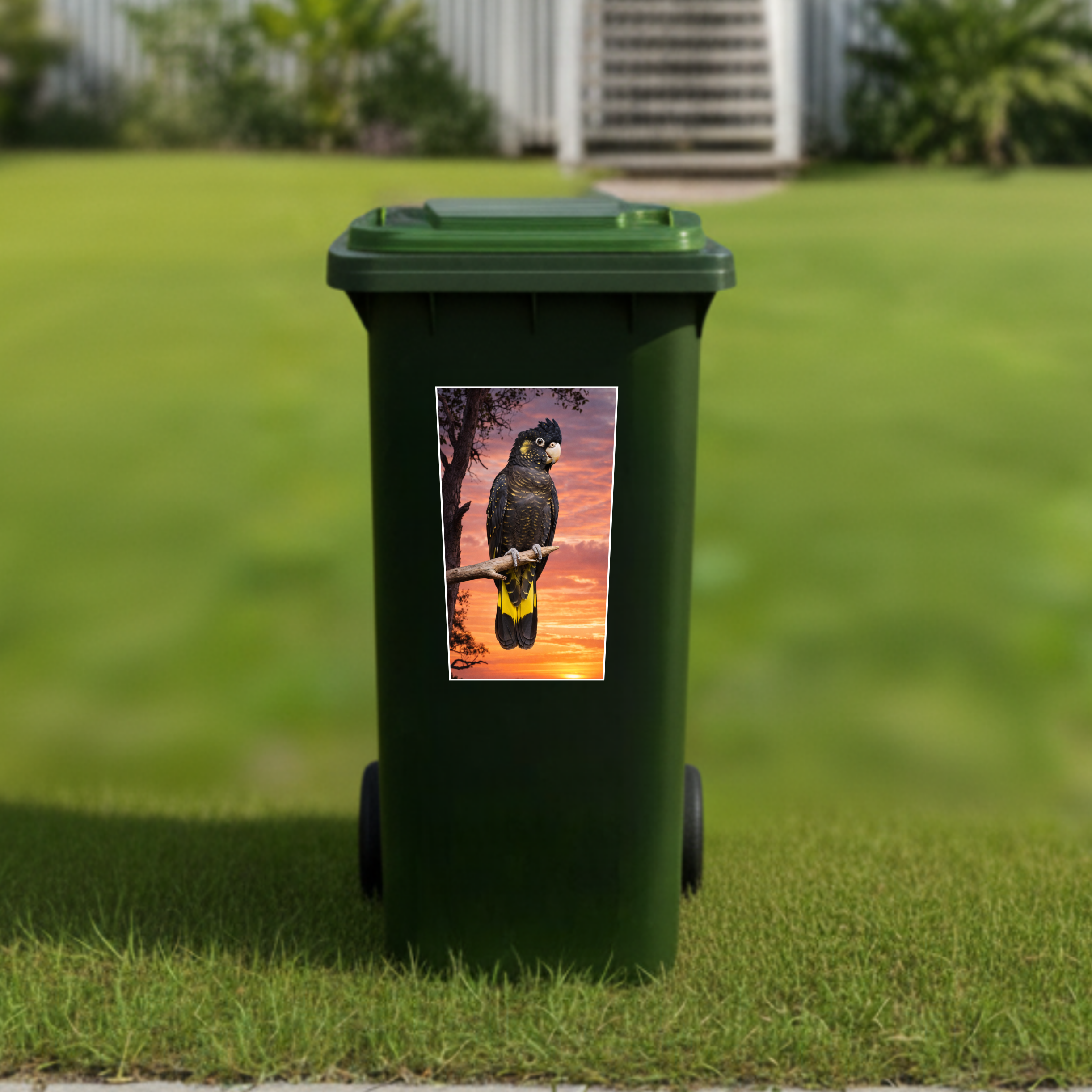Yellow tailed black cockatoo wheelie bin sticker