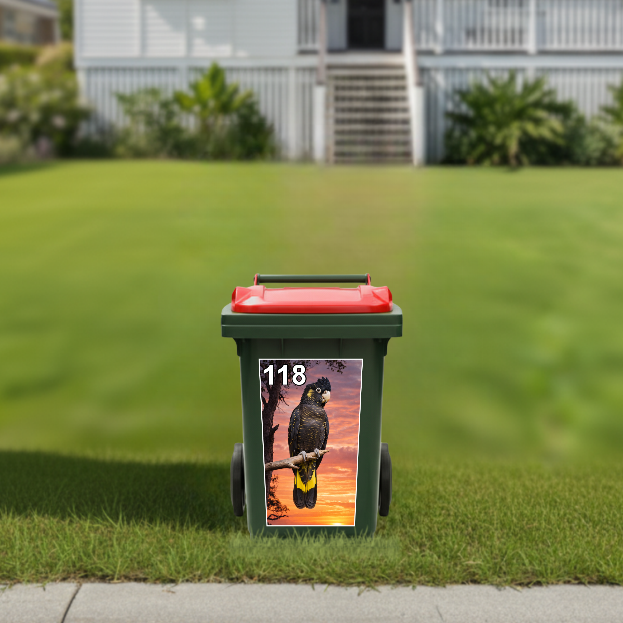 Yellow tailed black cockatoo wheelie bin sticker