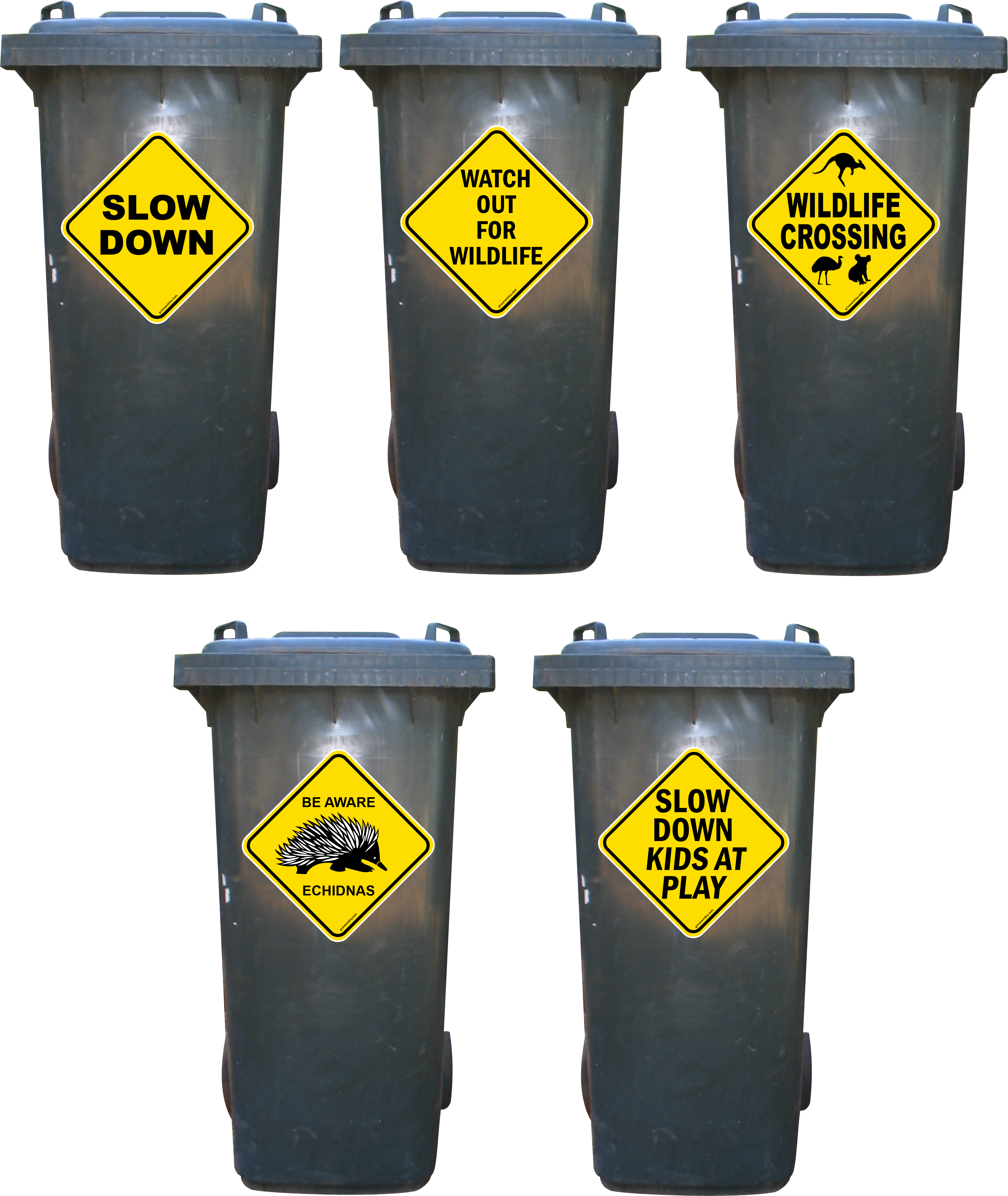 Wildlife and kids warning stickers for wheelie bins