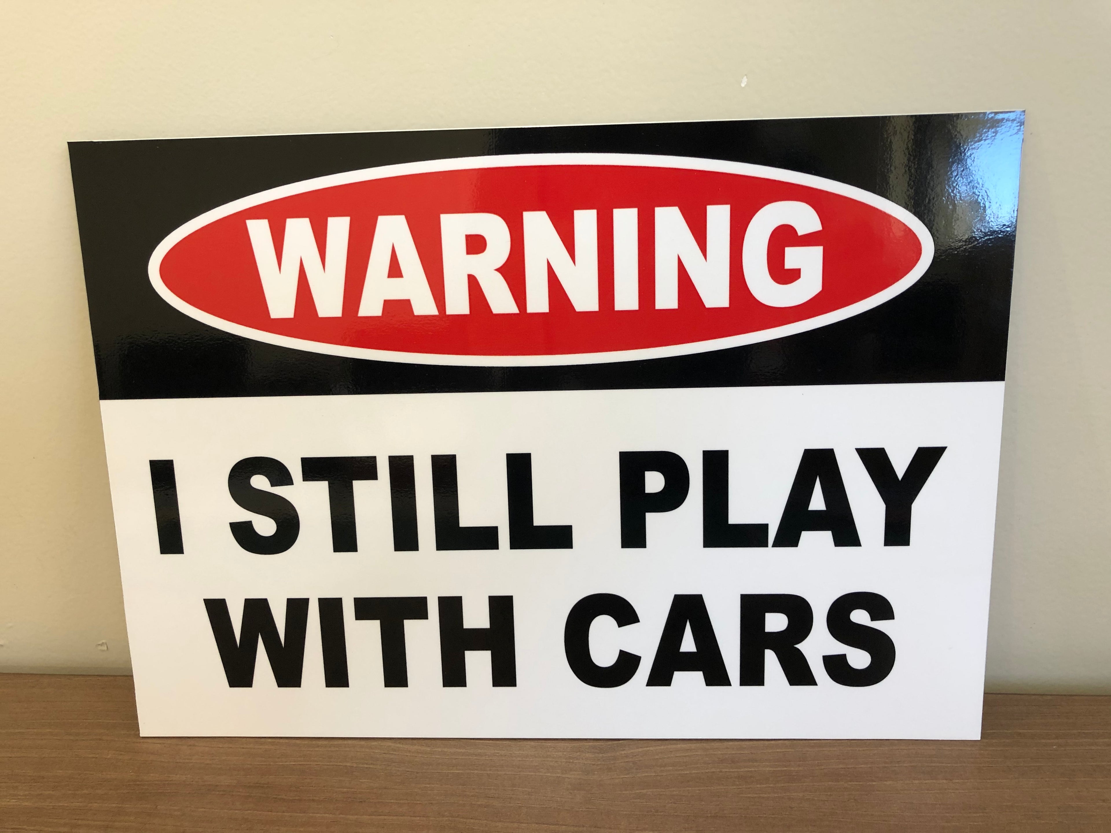 Warning I still play with cars sign
