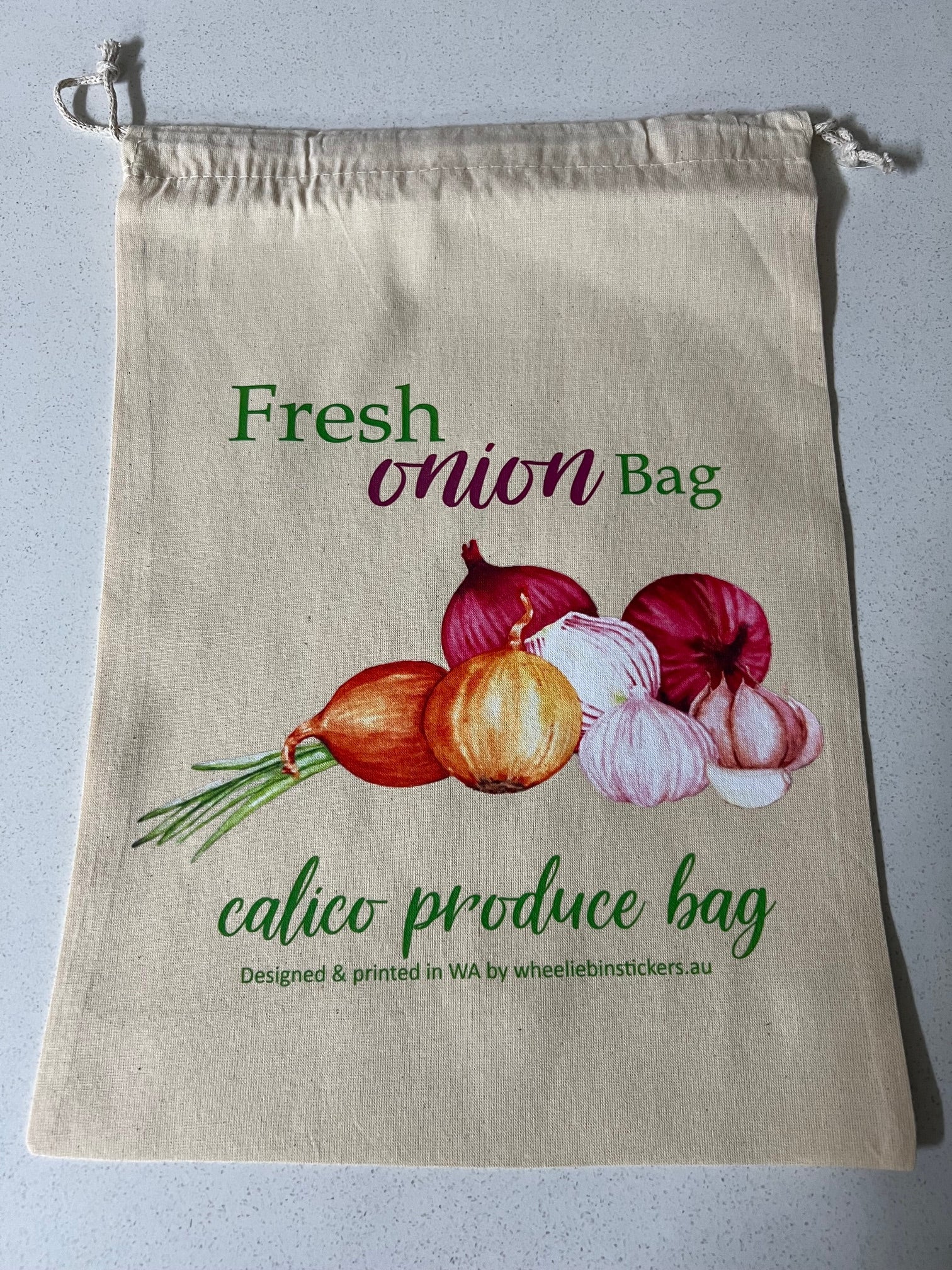 Fruit and vegetable drawstring calico bag
