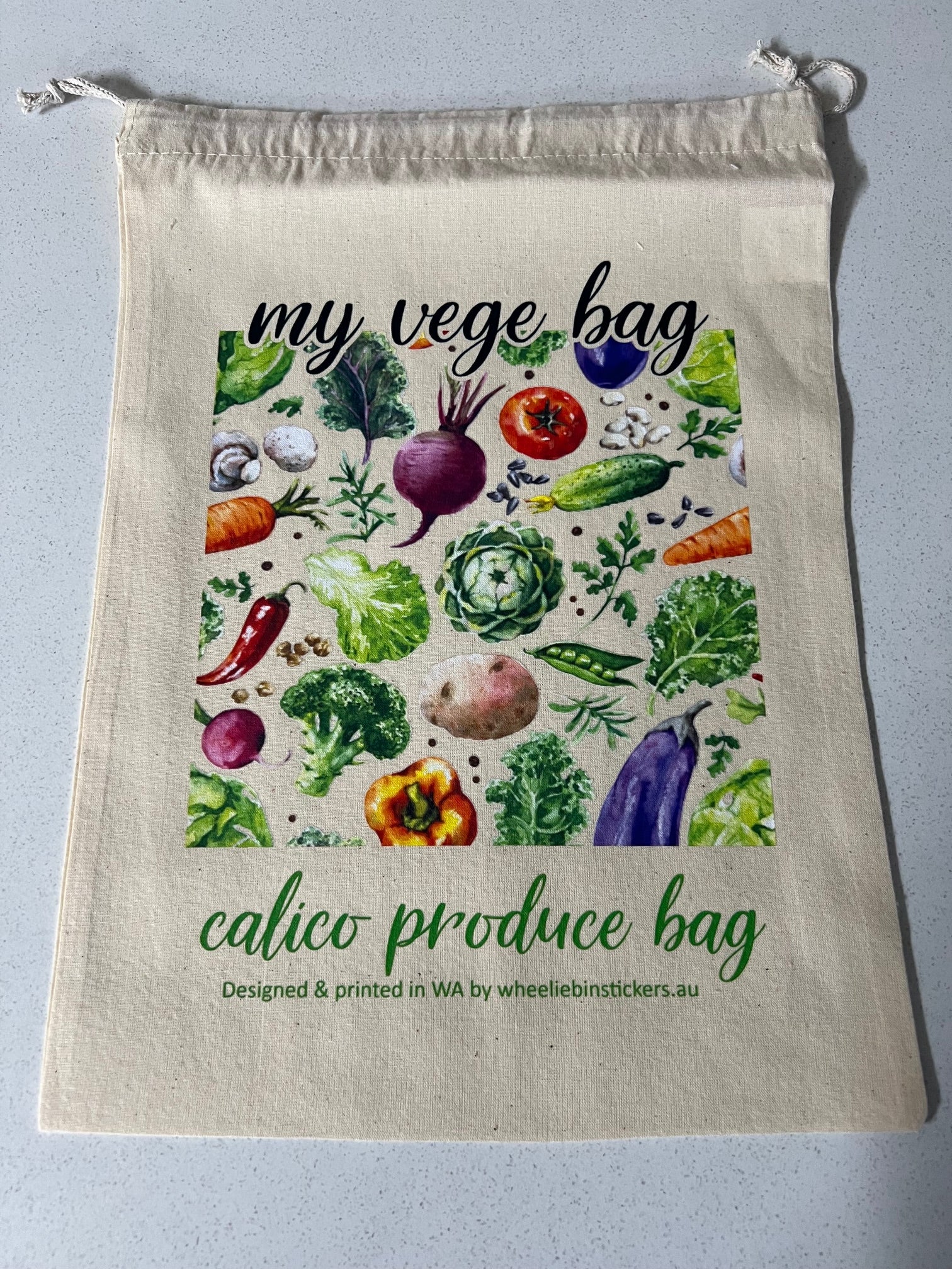Fruit and vegetable drawstring calico bag