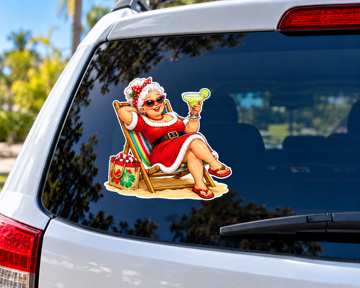 Aussie Mrs Santa with a margarita sticker