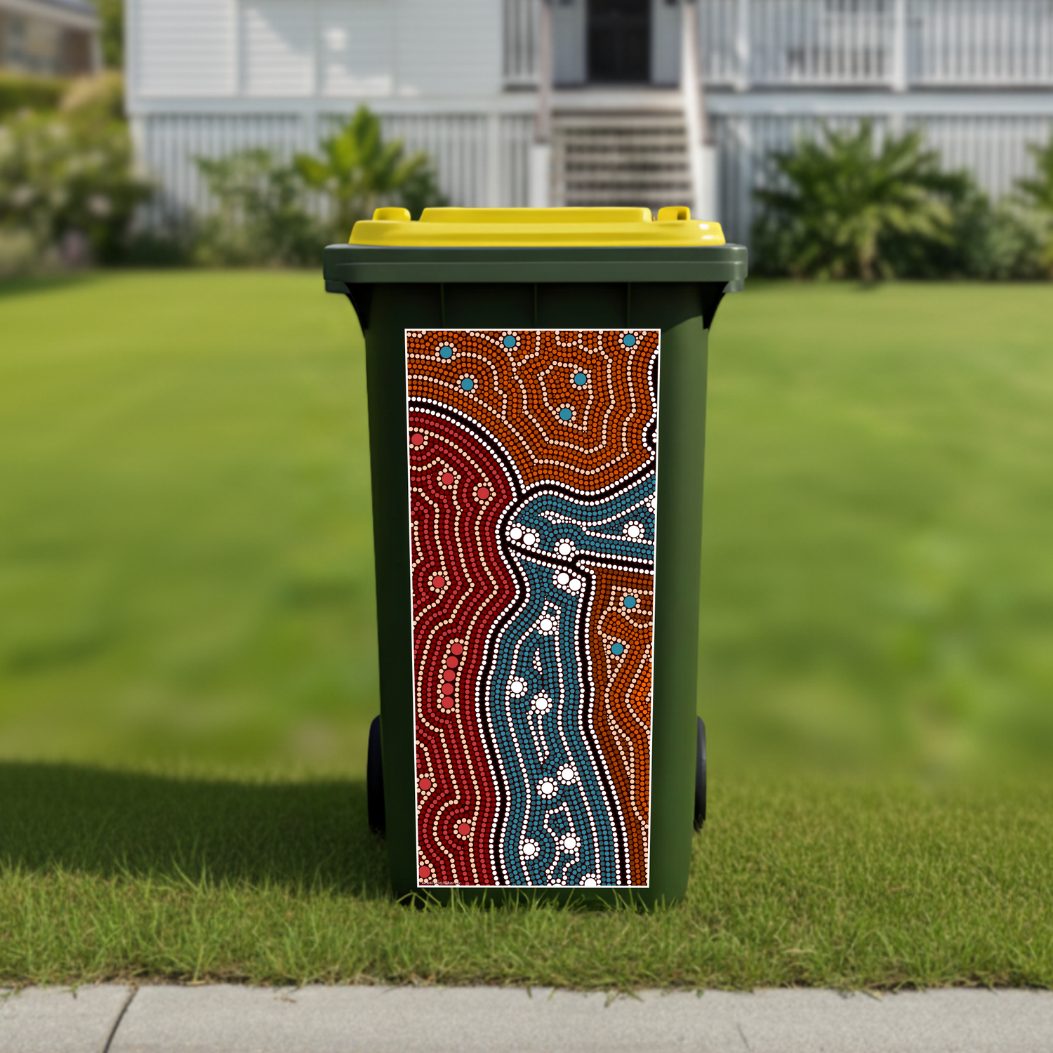 Aboriginal illustration wheelie bin sticker