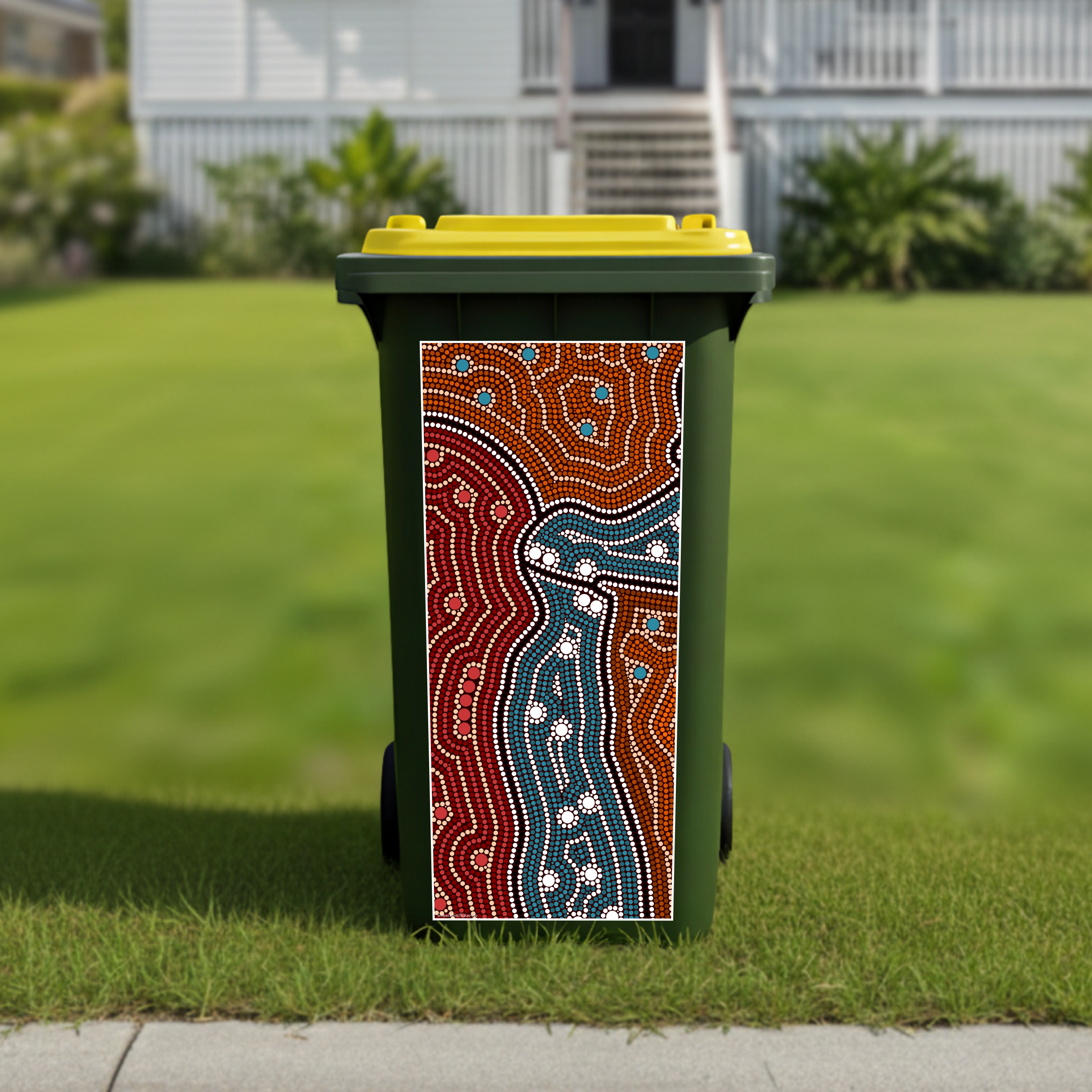 Aboriginal illustration wheelie bin sticker