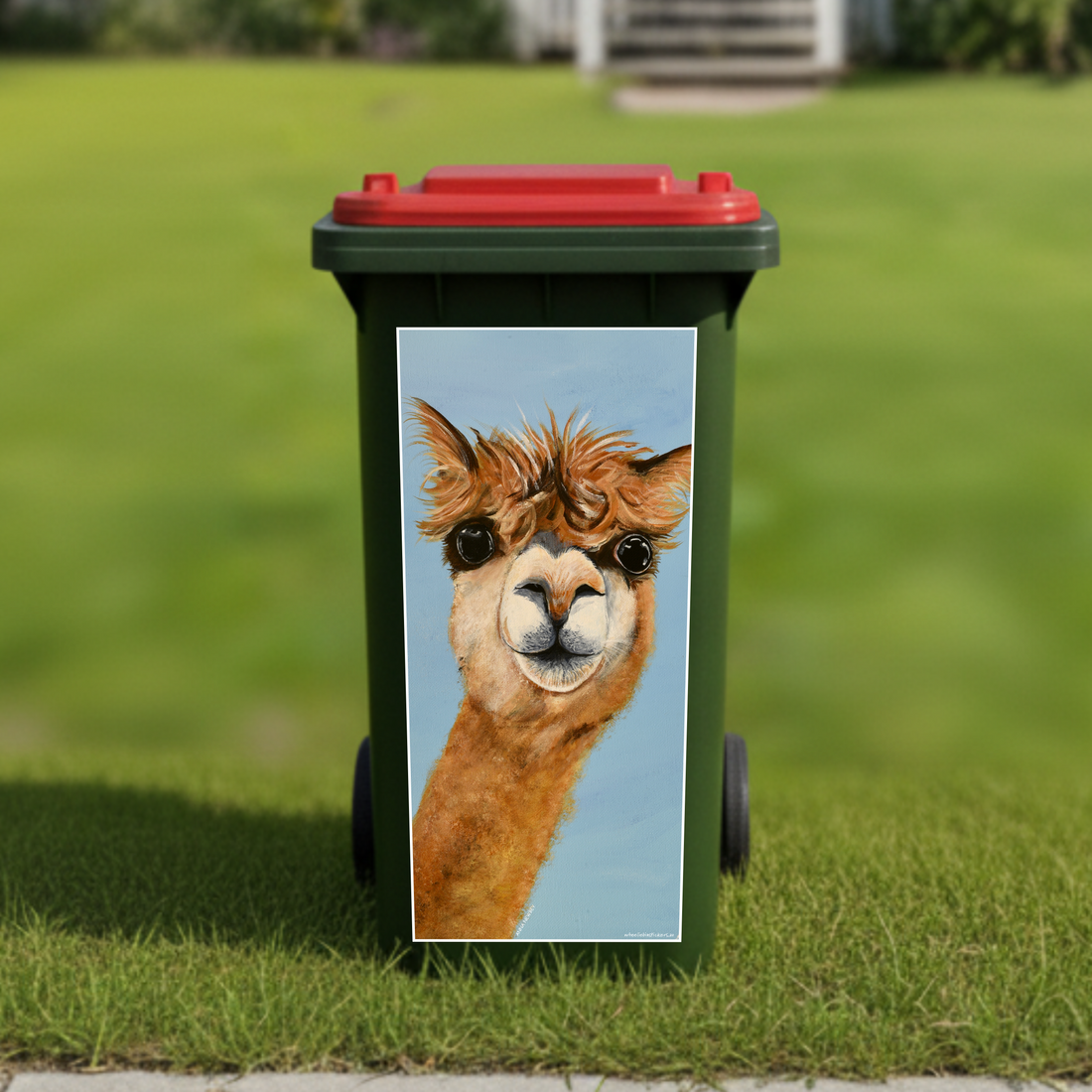 Alf the alpaca wheelie bin sticker