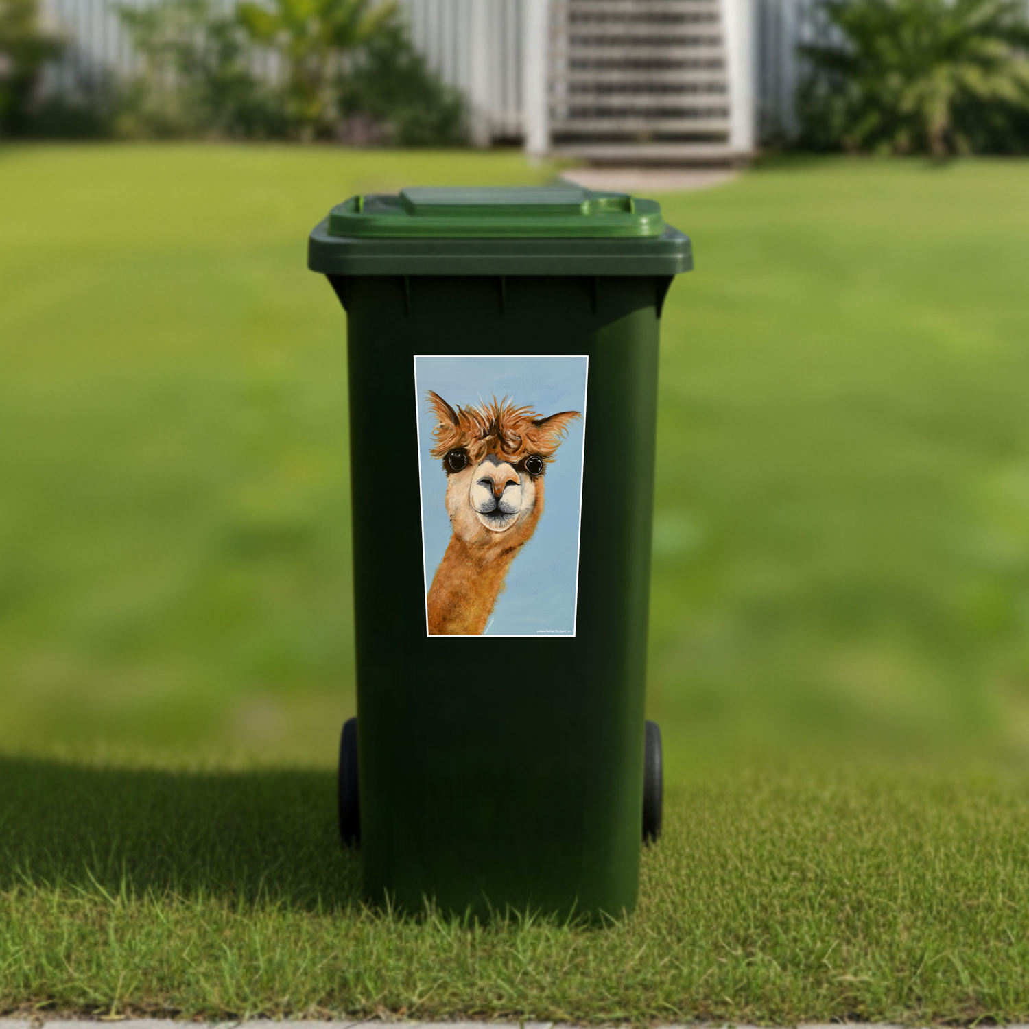 Alf the alpaca wheelie bin sticker