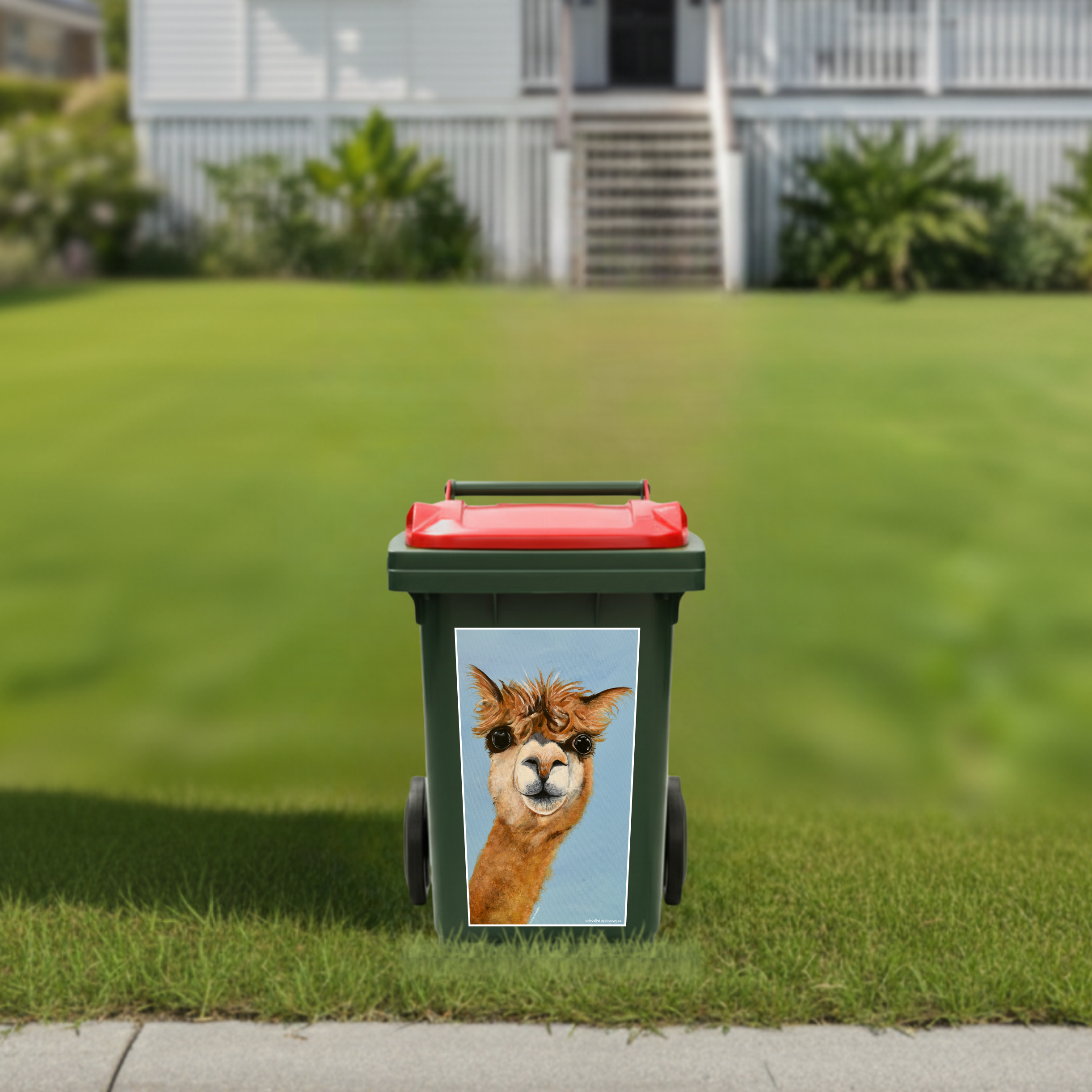 Alf the alpaca wheelie bin sticker
