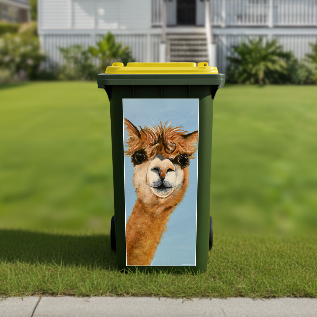 Alf the alpaca wheelie bin sticker