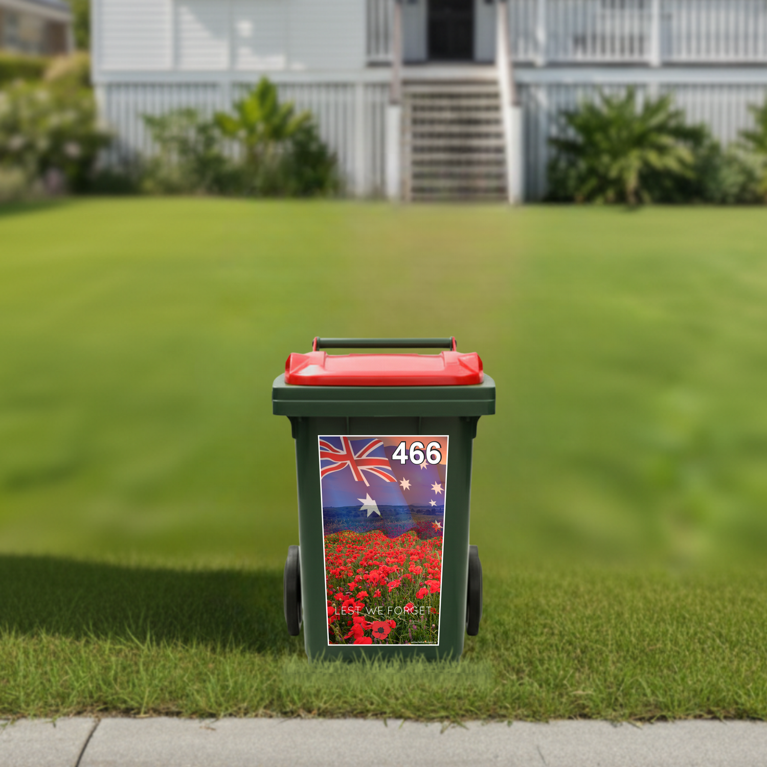 Australian flag with poppies wheelie bin sticker