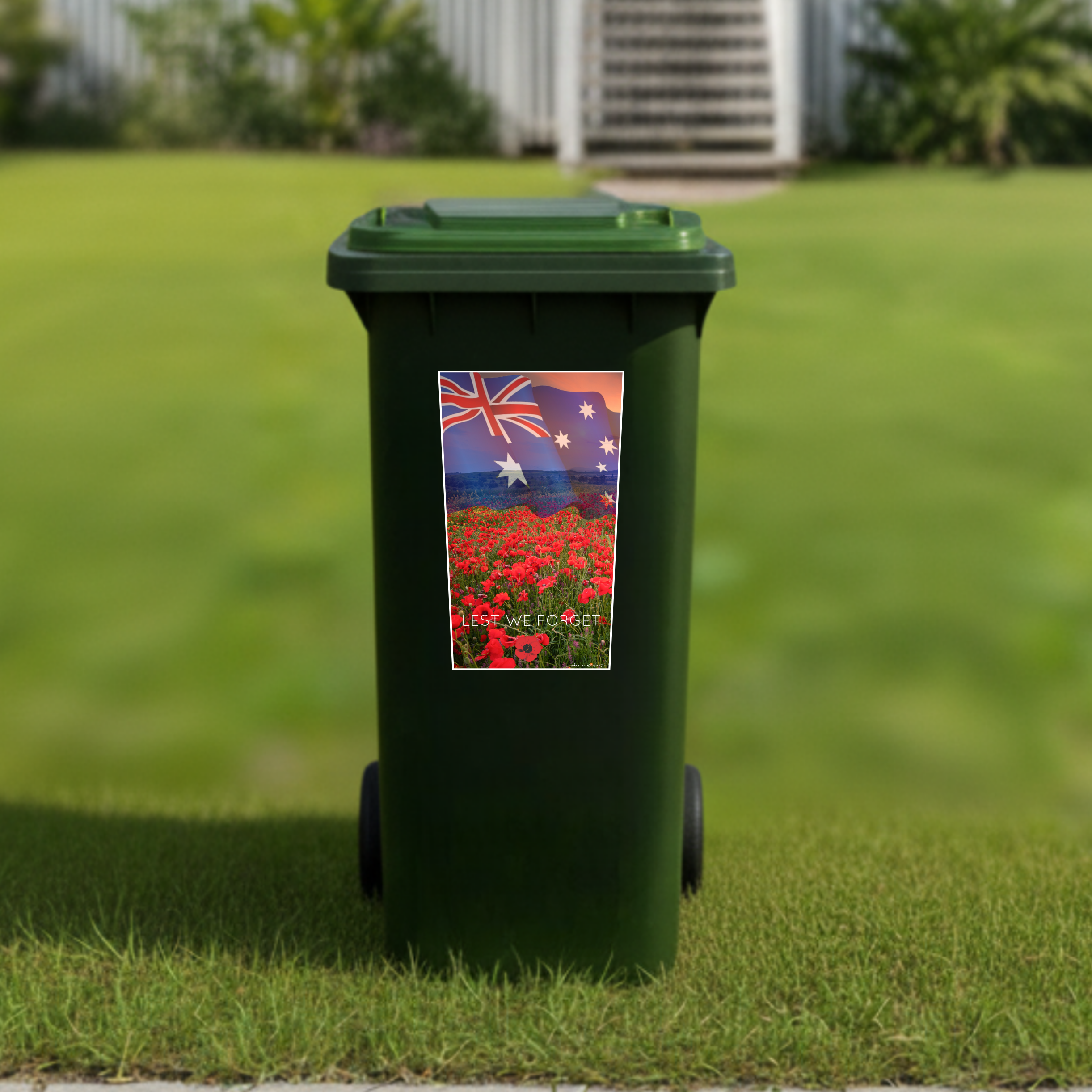 Australian flag with poppies wheelie bin sticker