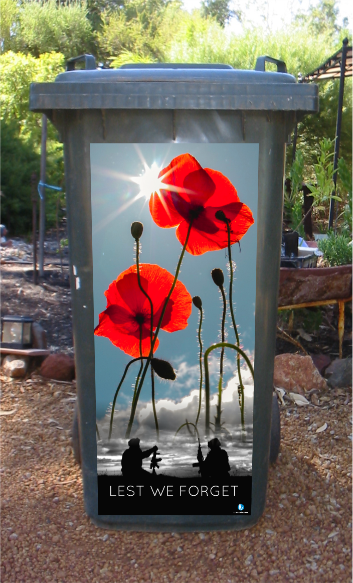 Soldiers with poppies wheelie bin sticker