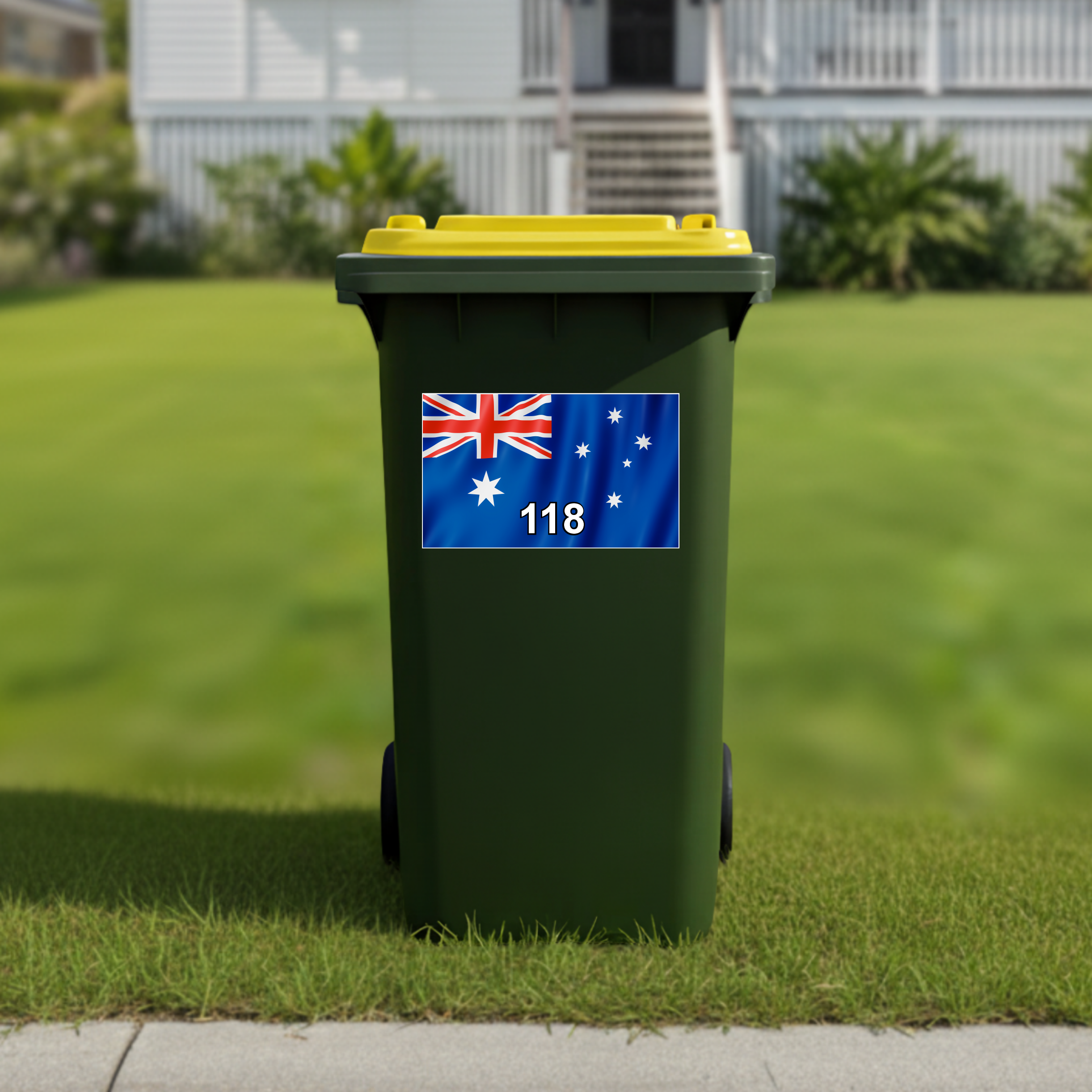 Australian flying flag horizontal wheelie bin sticker