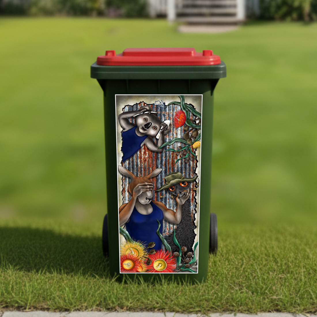 Aussie hear no, see no, speak no wheelie bin sticker