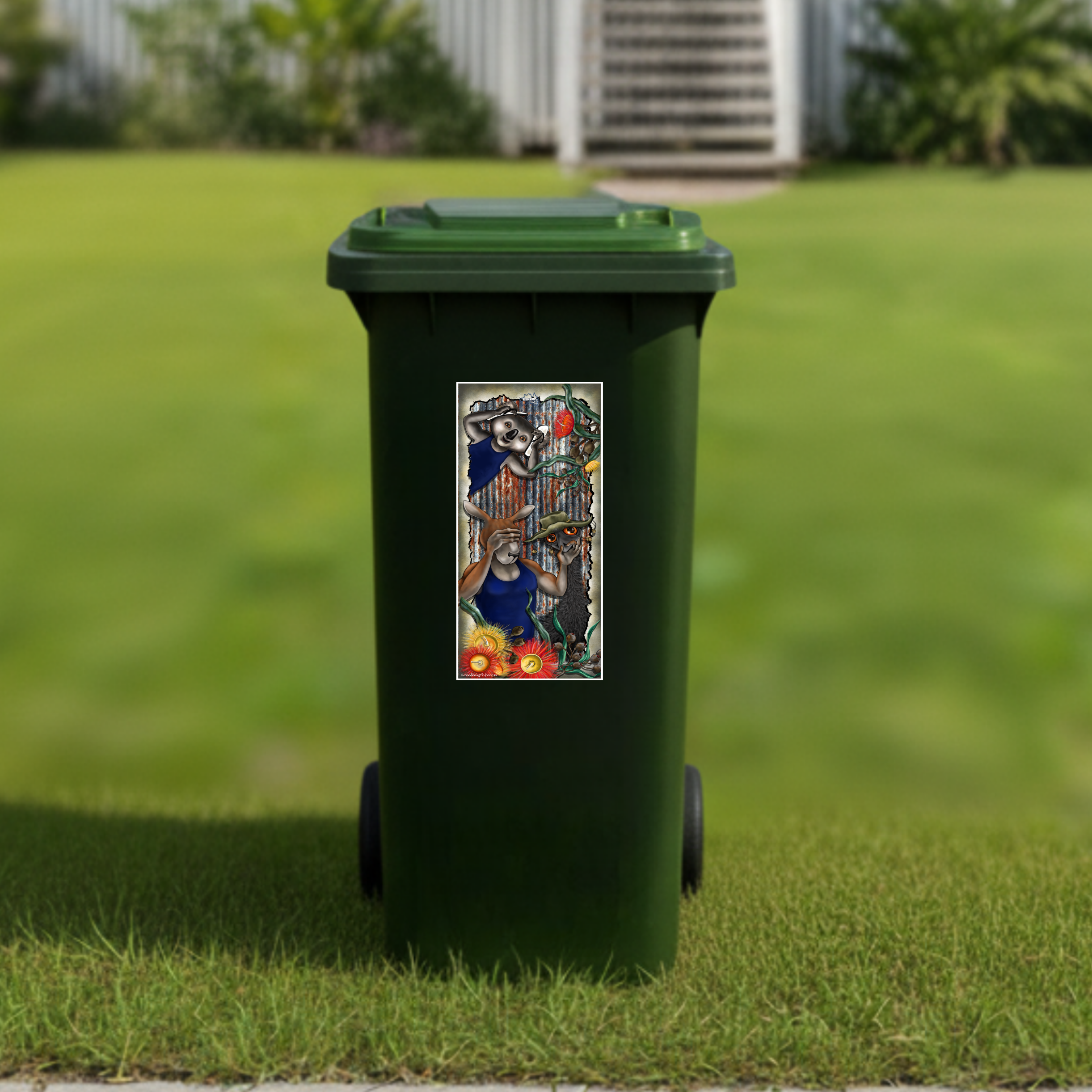 Aussie hear no, see no, speak no wheelie bin sticker