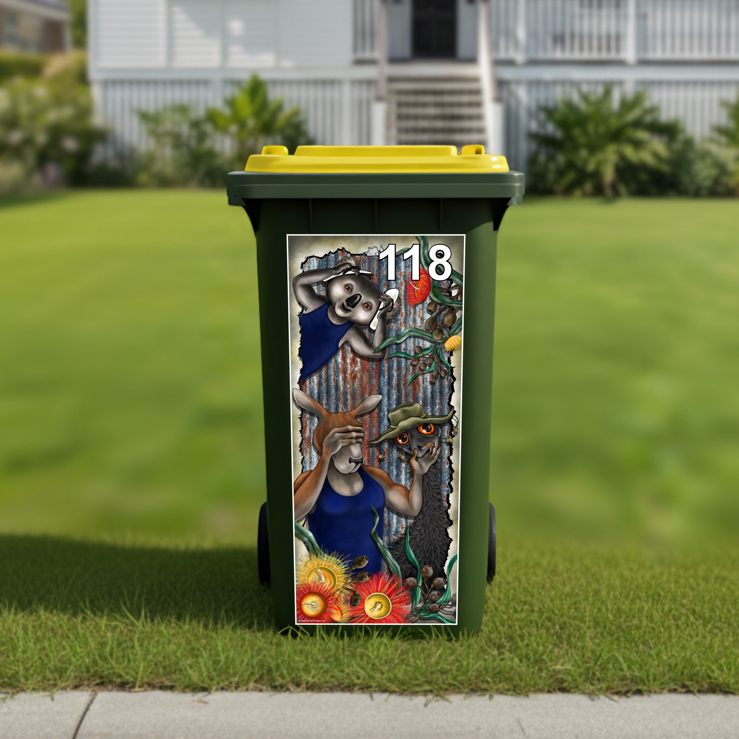 Aussie hear no, see no, speak no wheelie bin sticker