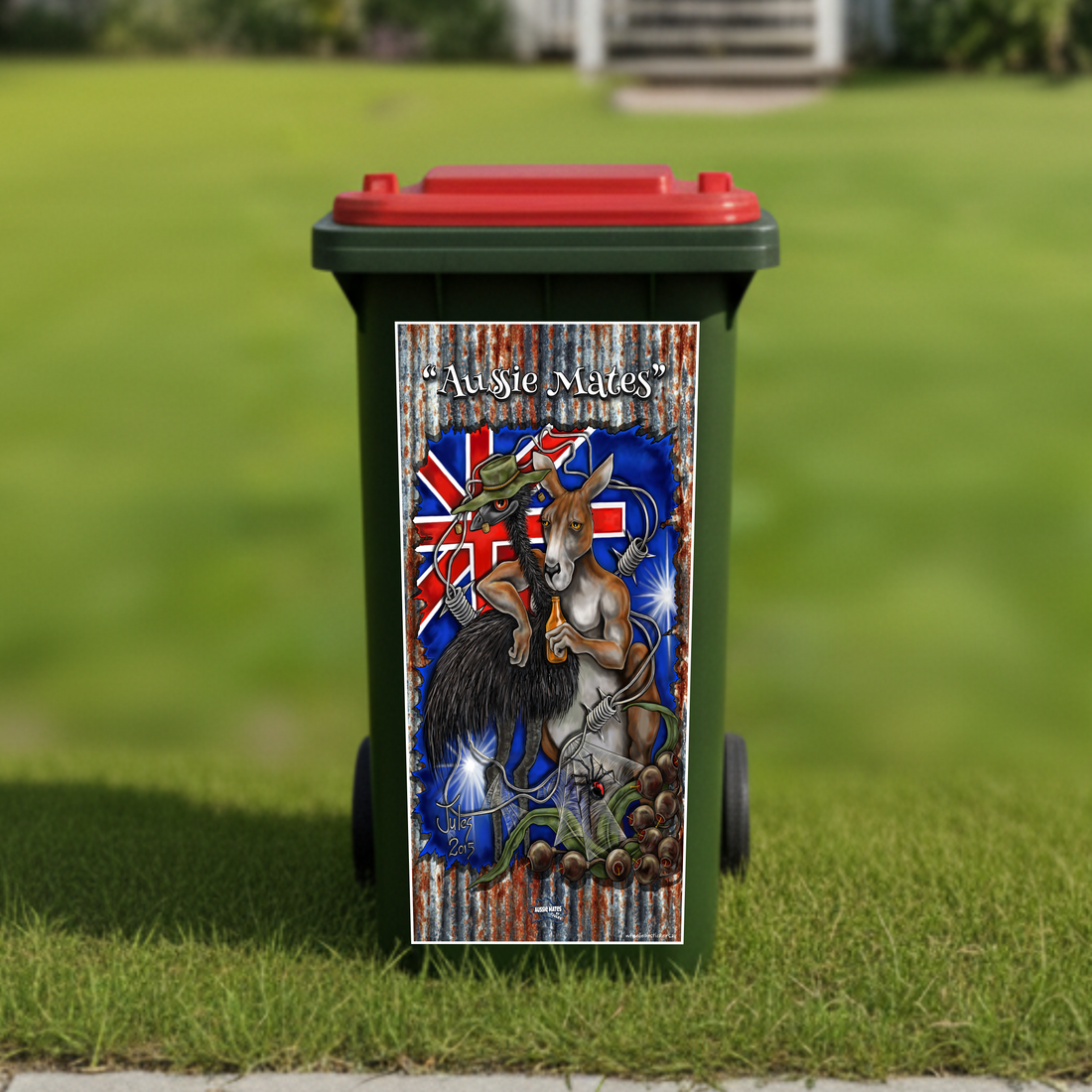 Aussie mates wheelie bin sticker
