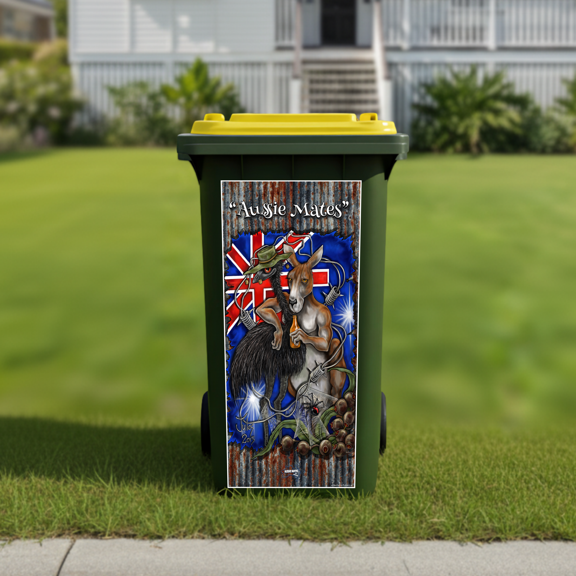 Aussie mates wheelie bin sticker