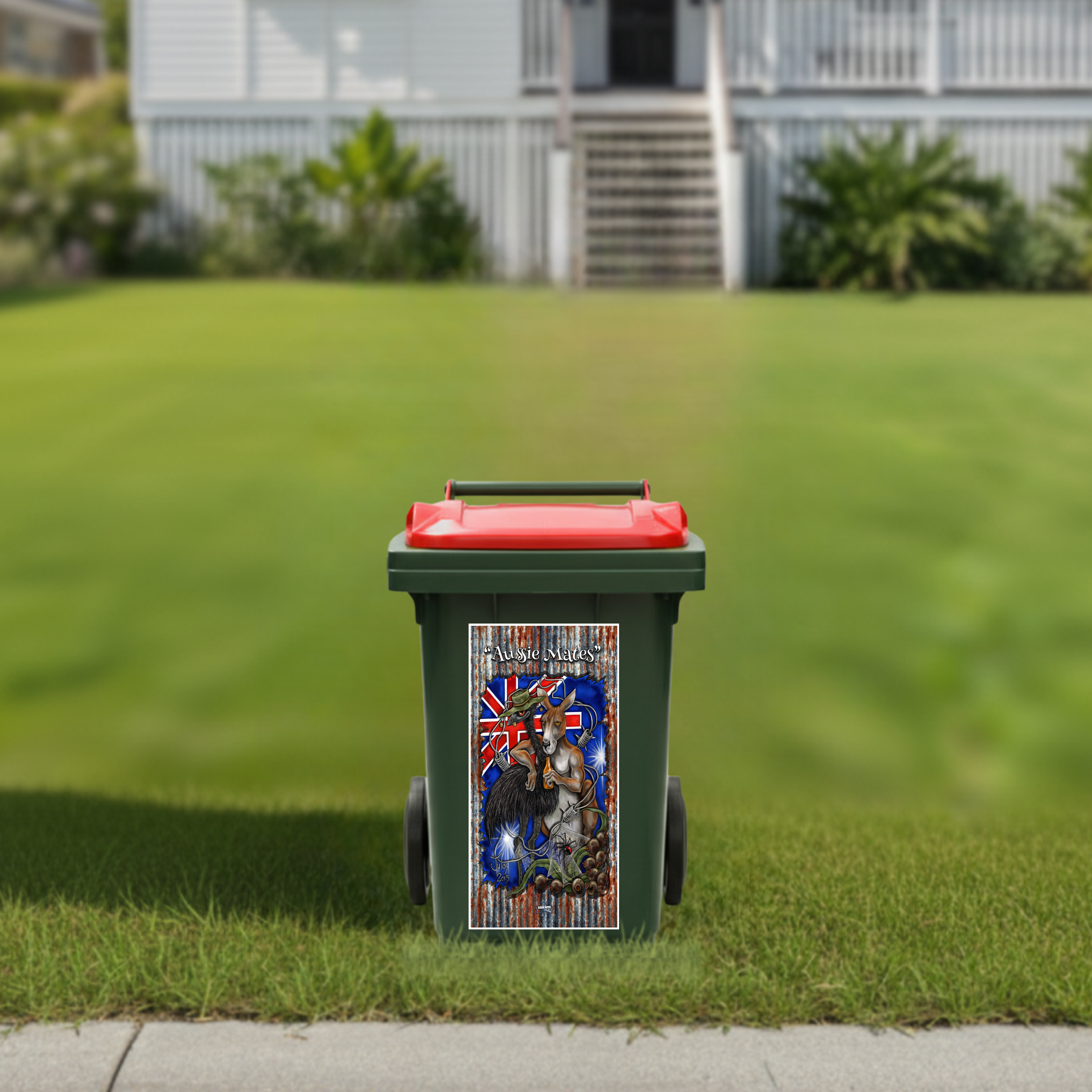 Aussie mates wheelie bin sticker
