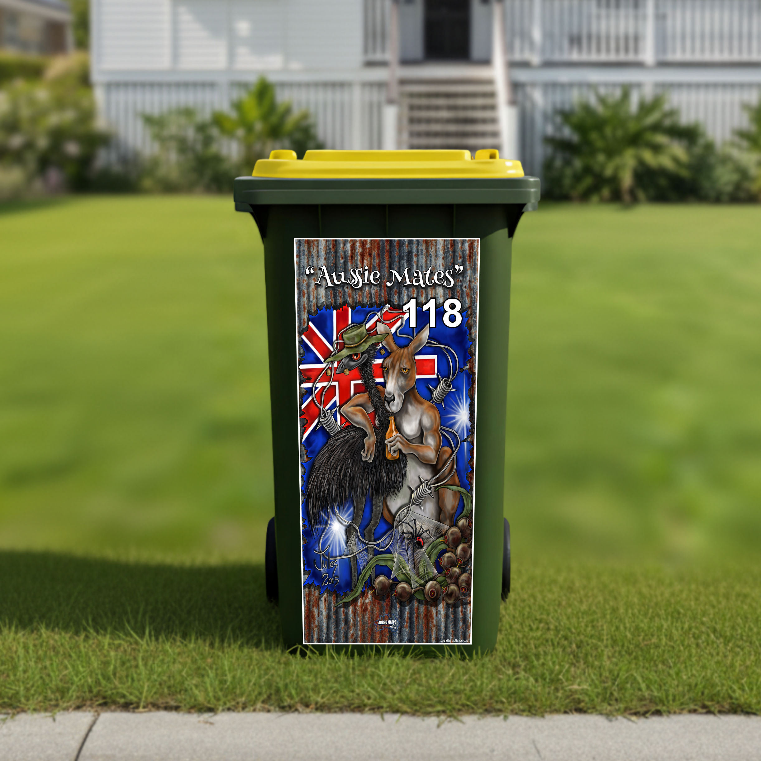 Aussie mates wheelie bin sticker