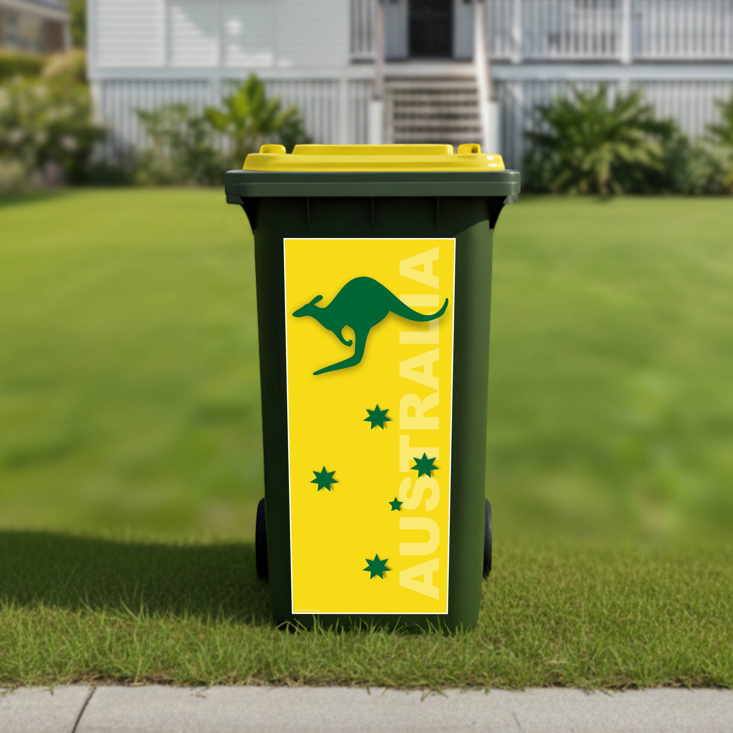 Aussie green and gold wheelie bin sticker