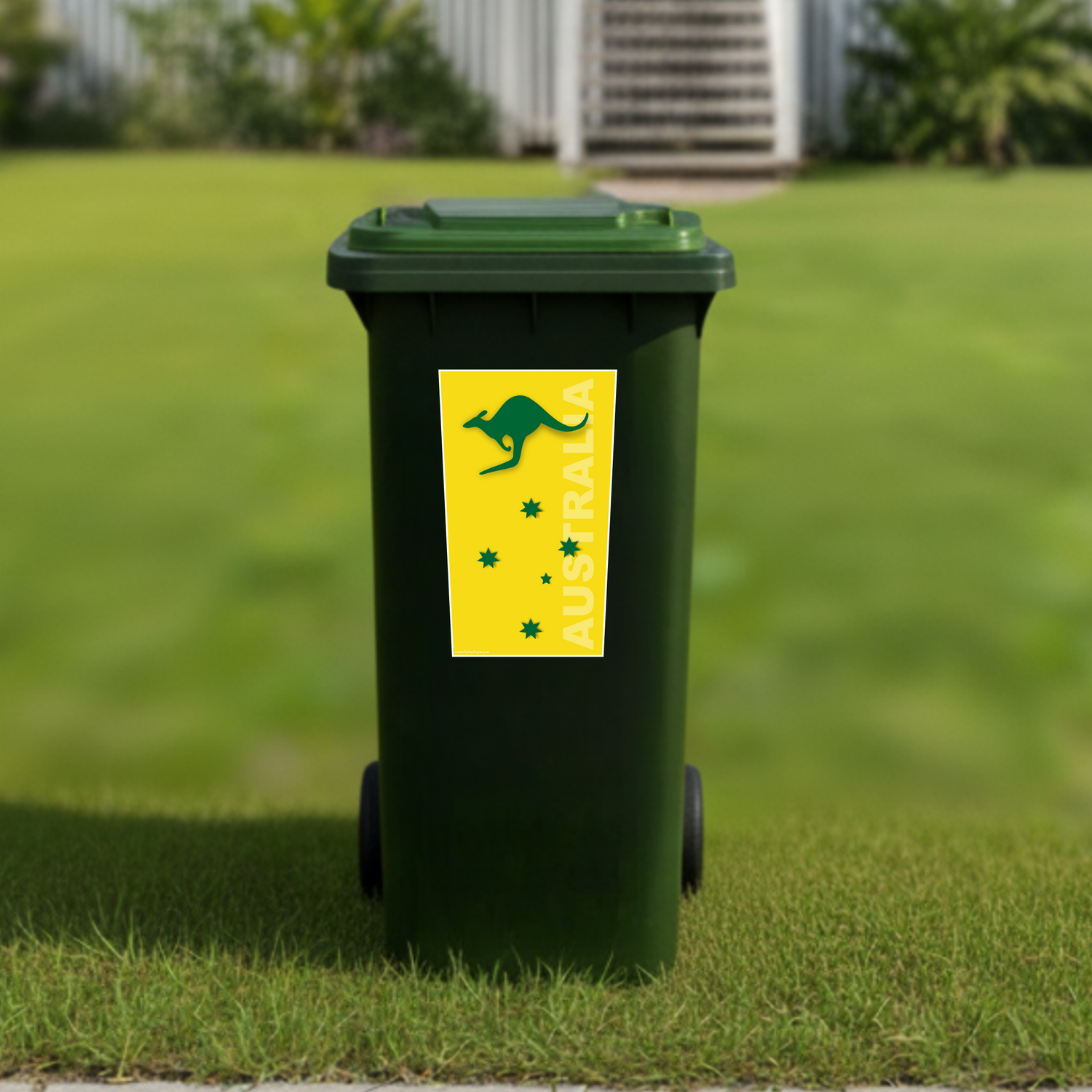 Aussie green and gold wheelie bin sticker