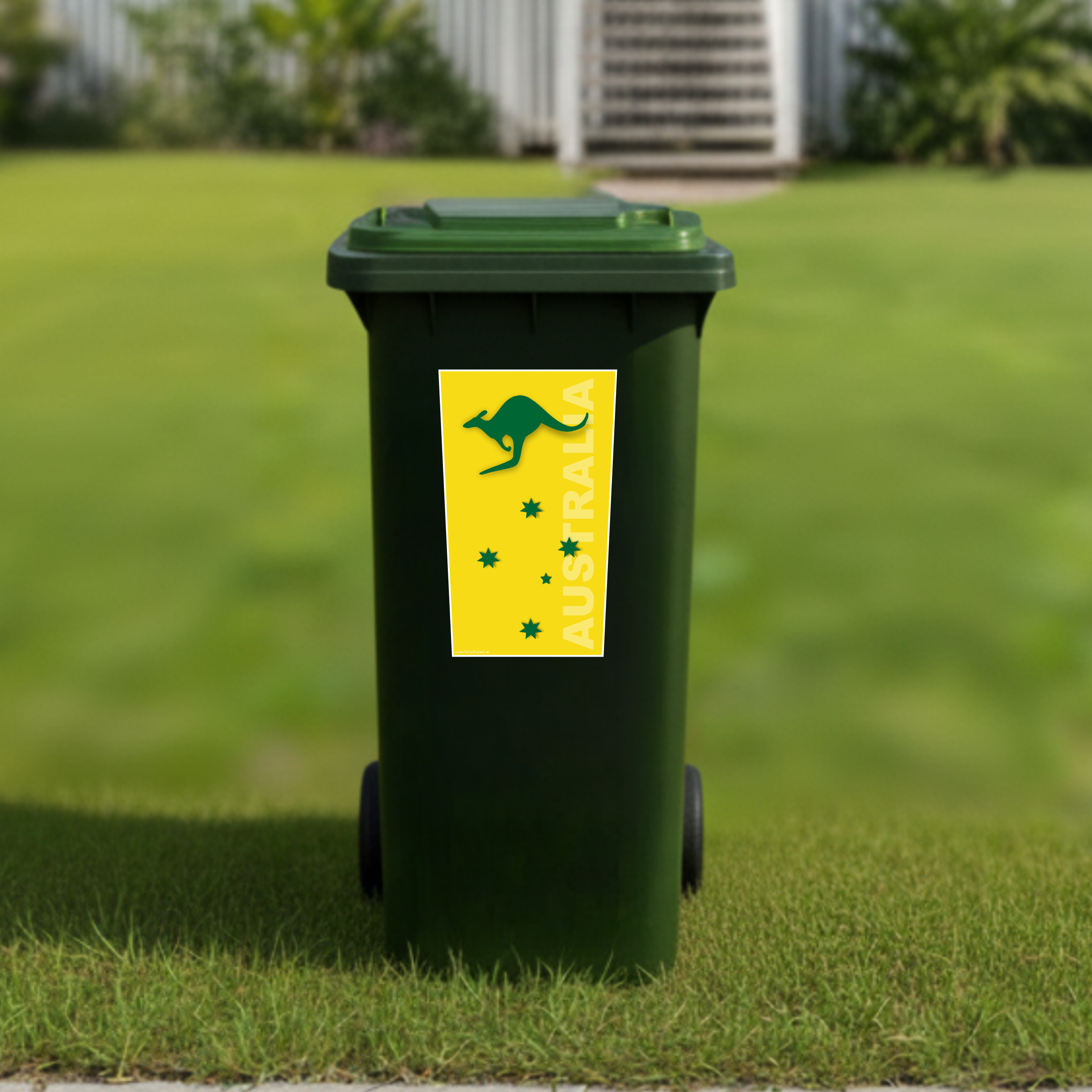 Aussie green and gold wheelie bin sticker