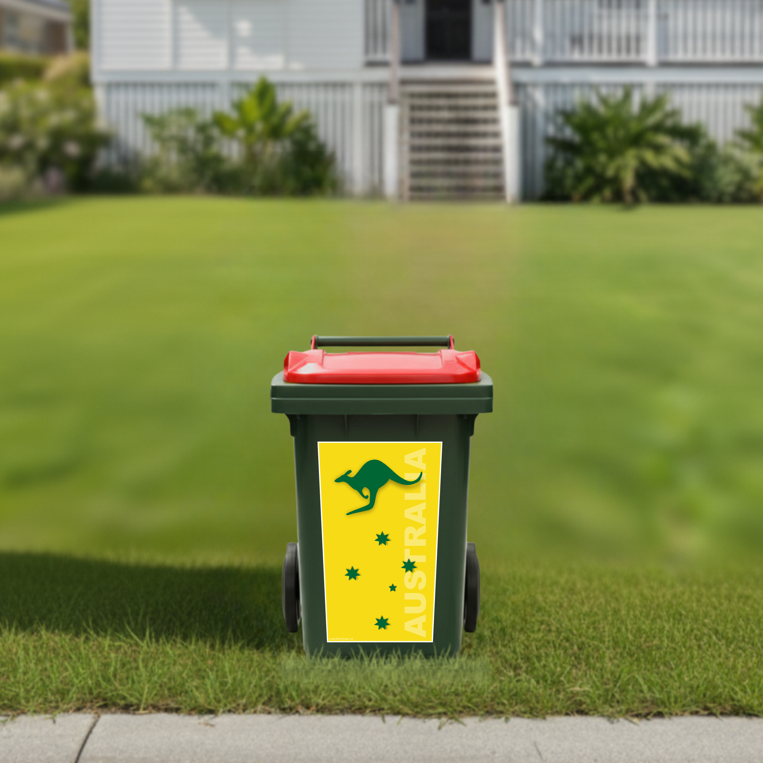Aussie green and gold wheelie bin sticker
