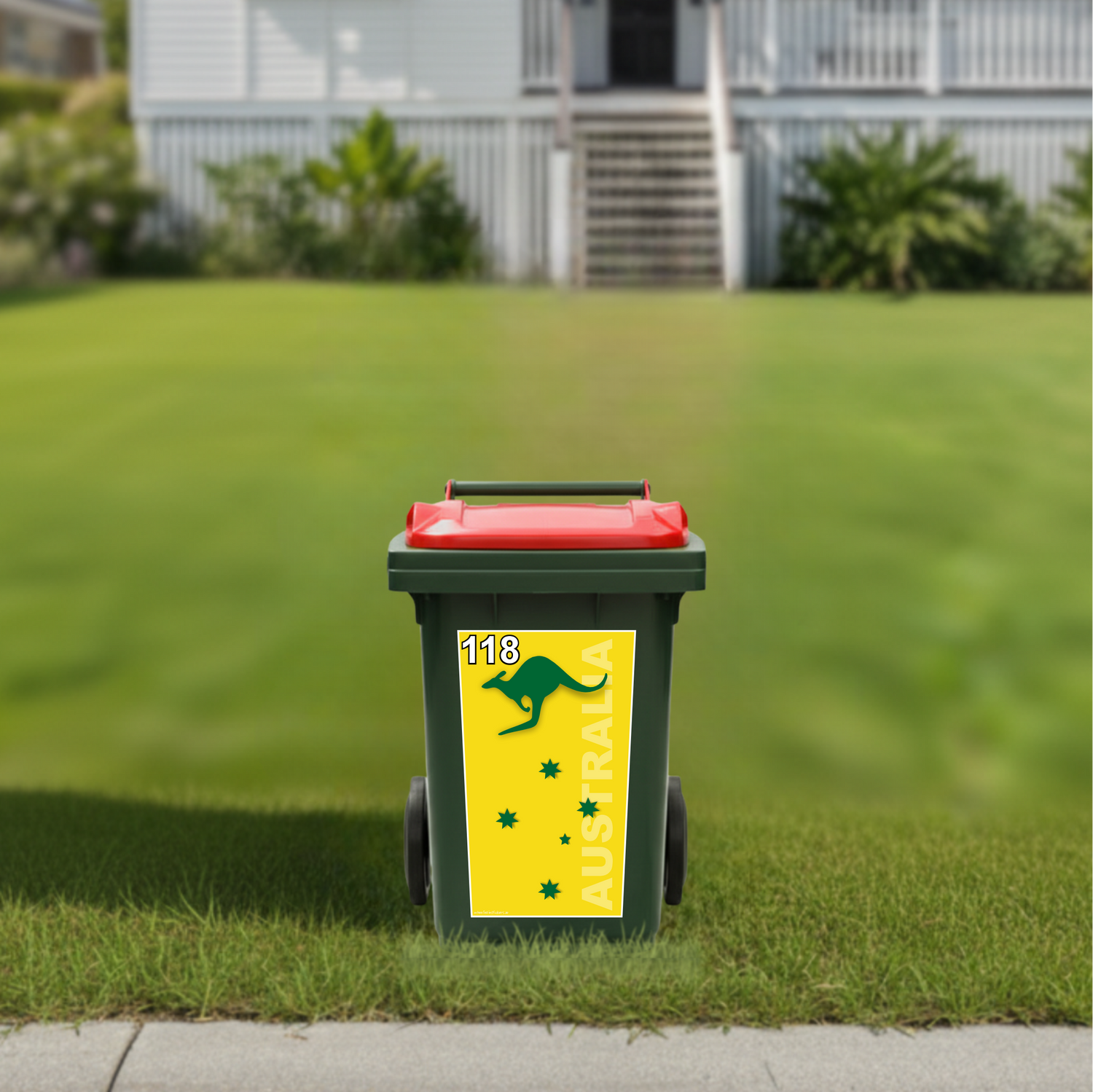 Aussie green and gold wheelie bin sticker