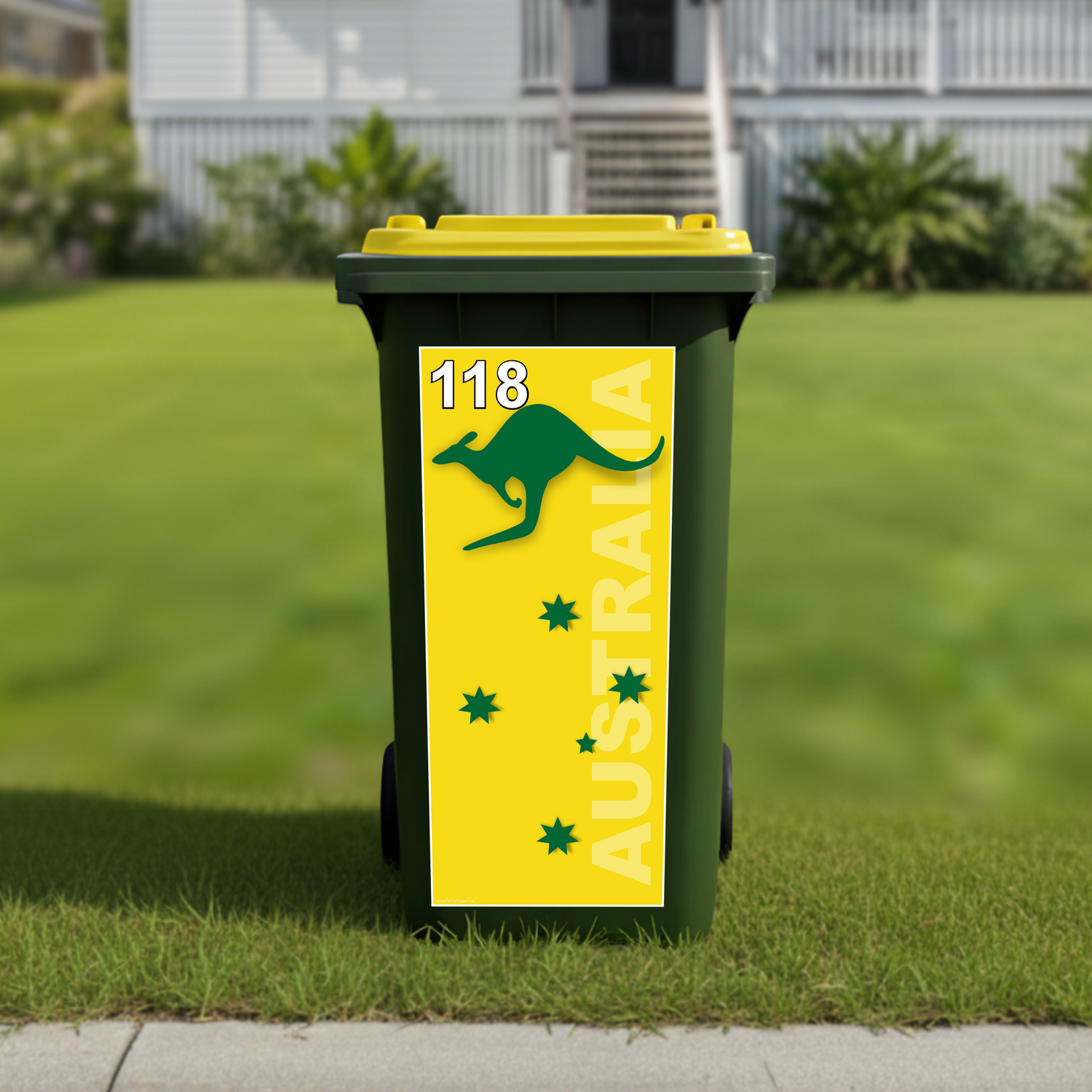 Aussie green and gold wheelie bin sticker