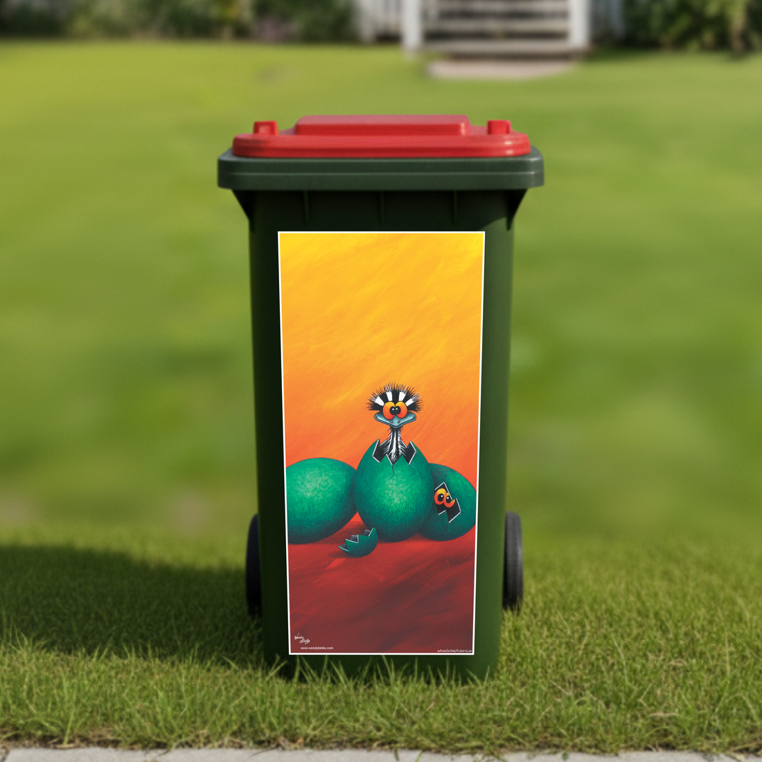 Baby emu wheelie bin sticker