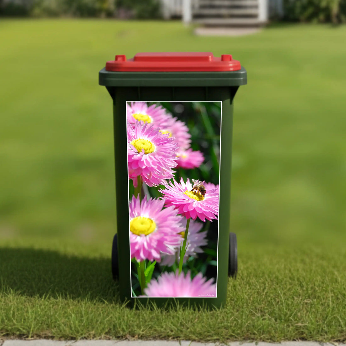 Bee on daisy wheelie bin sticker