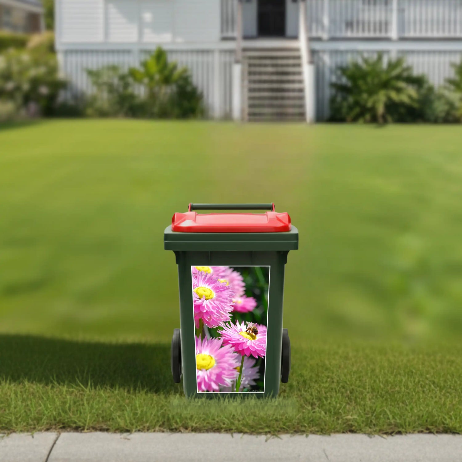 Bee on daisy wheelie bin sticker