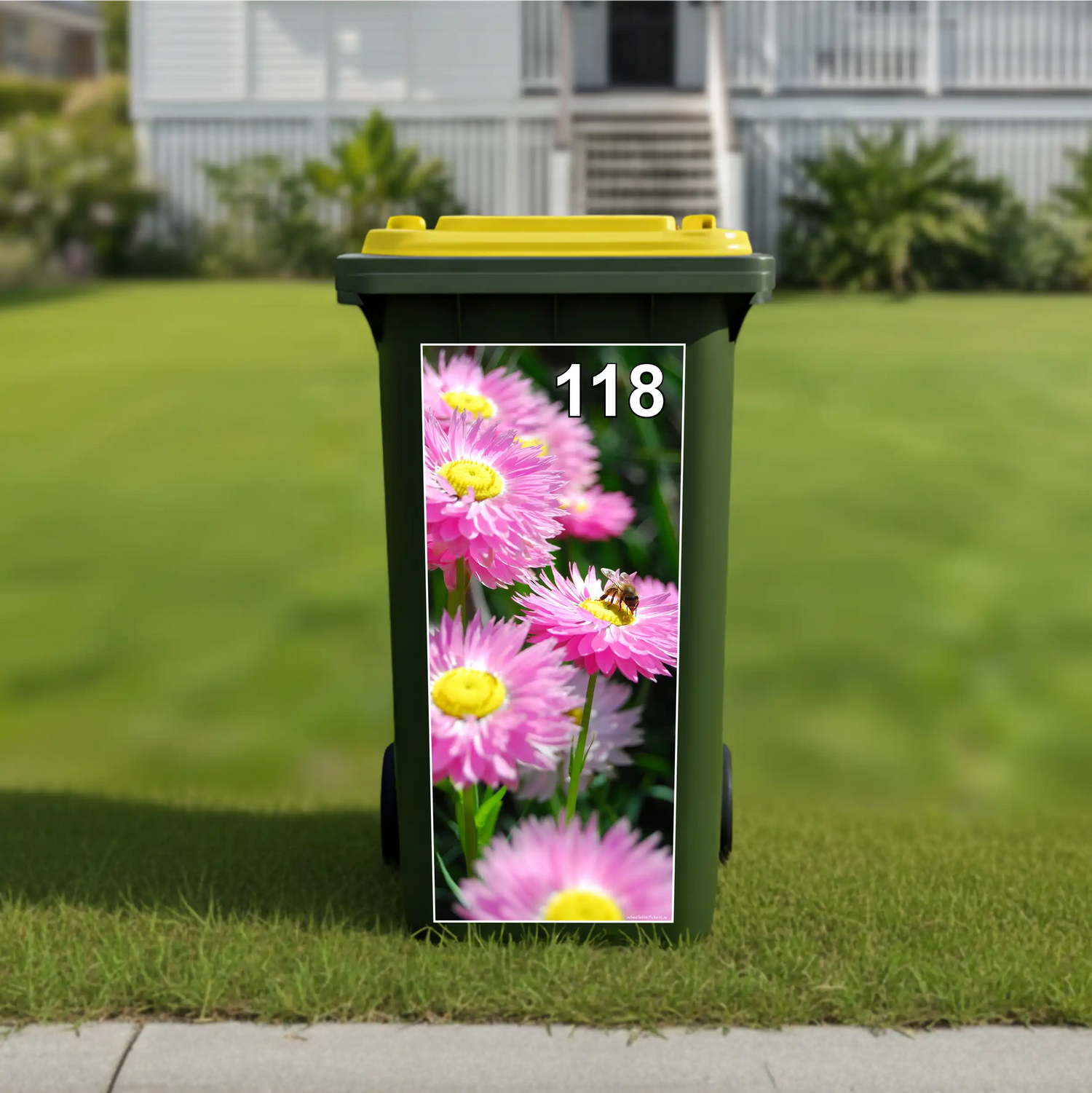 Bee on daisy wheelie bin sticker