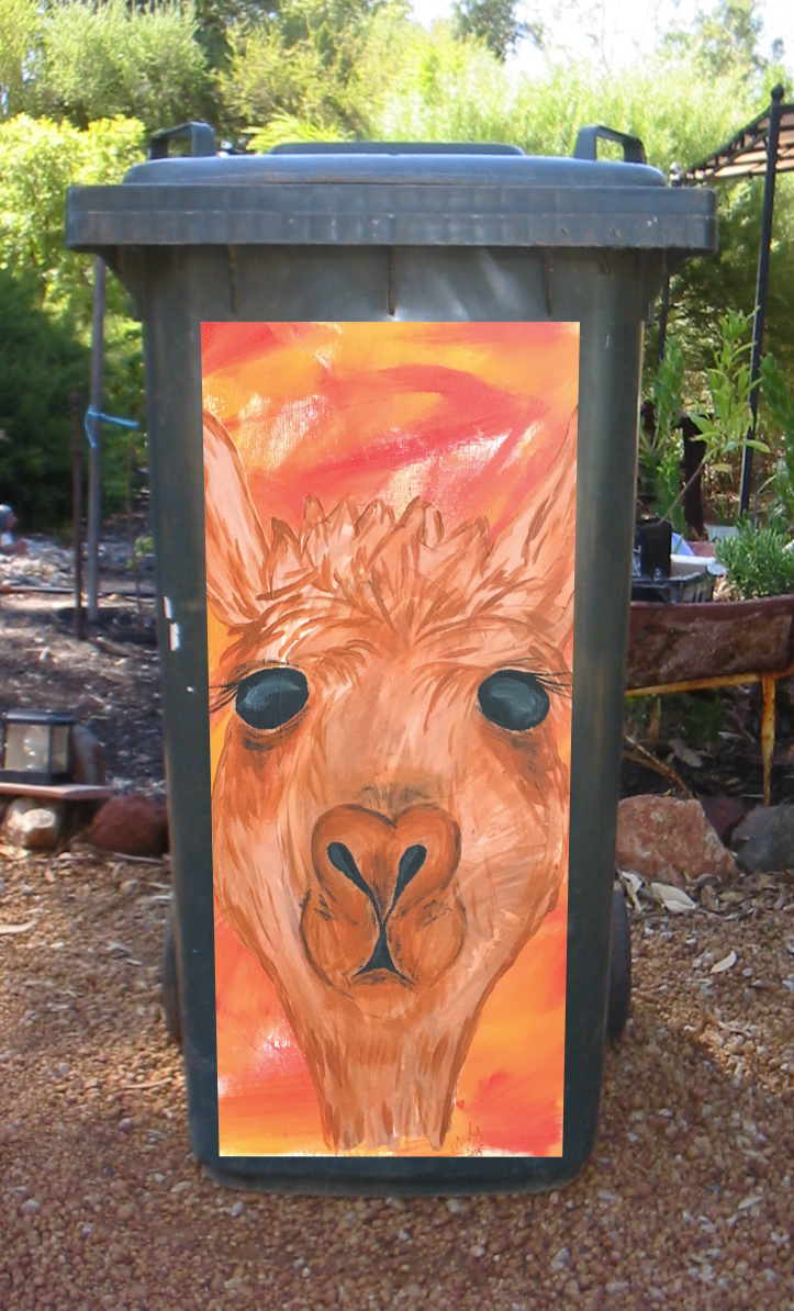 Beethoven the alpaca wheelie bin sticker