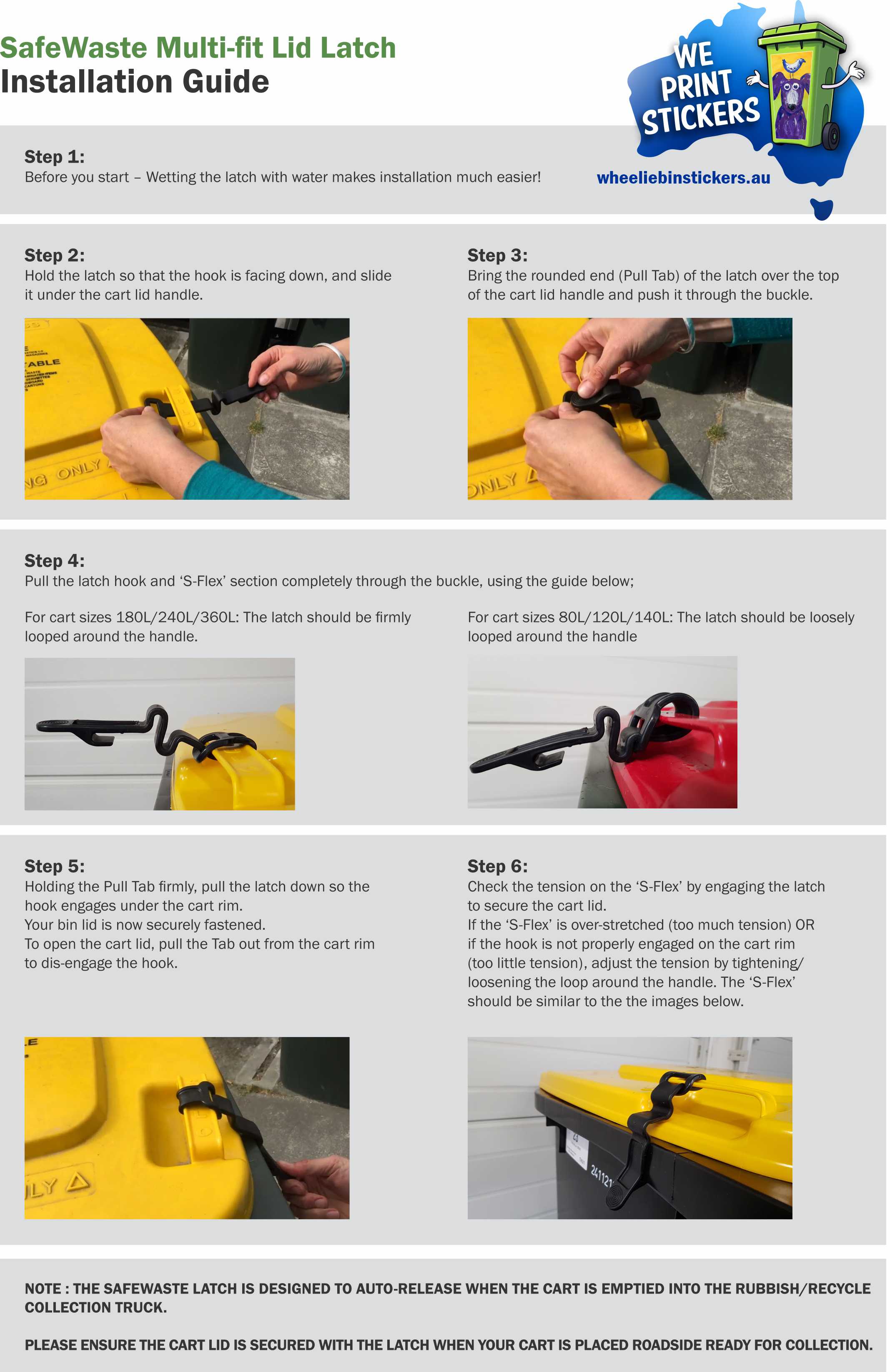 Bin latch instructions