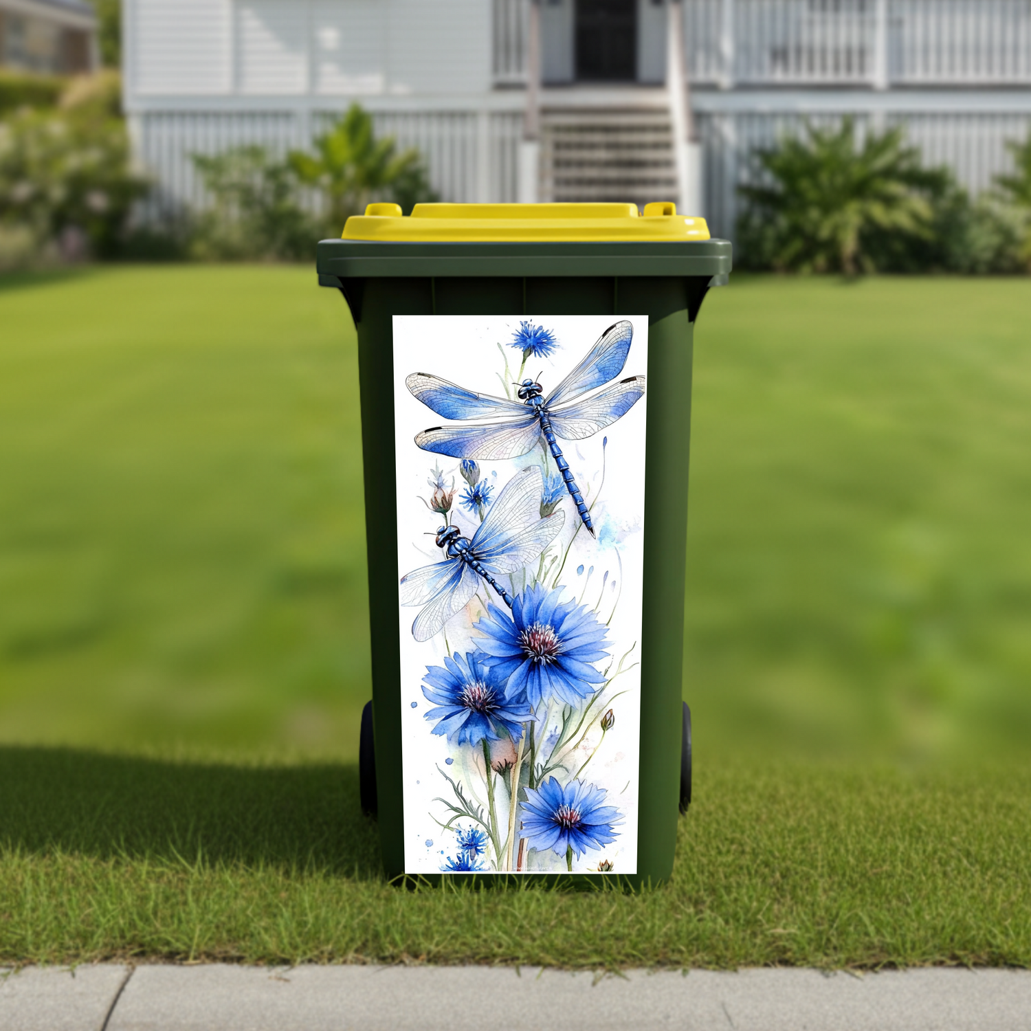 Blue Dragonfly wheelie bin sticker