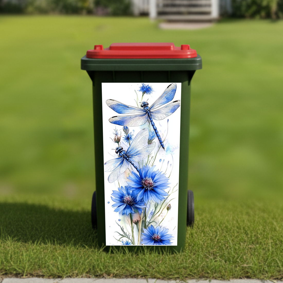 Blue Dragonfly wheelie bin sticker